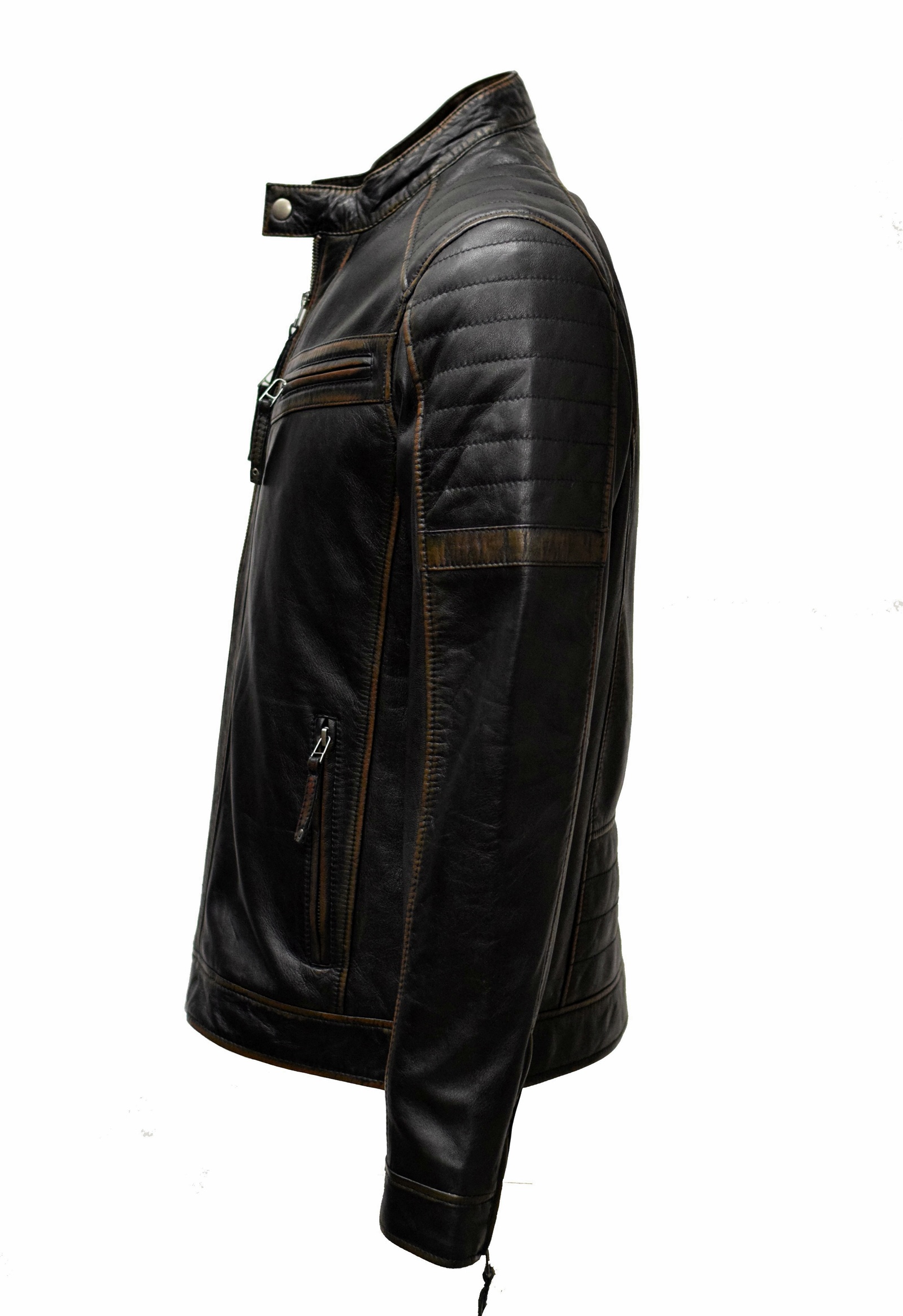Herren Lederjacke Tomba gesteppt in washed Schwarzbraun
