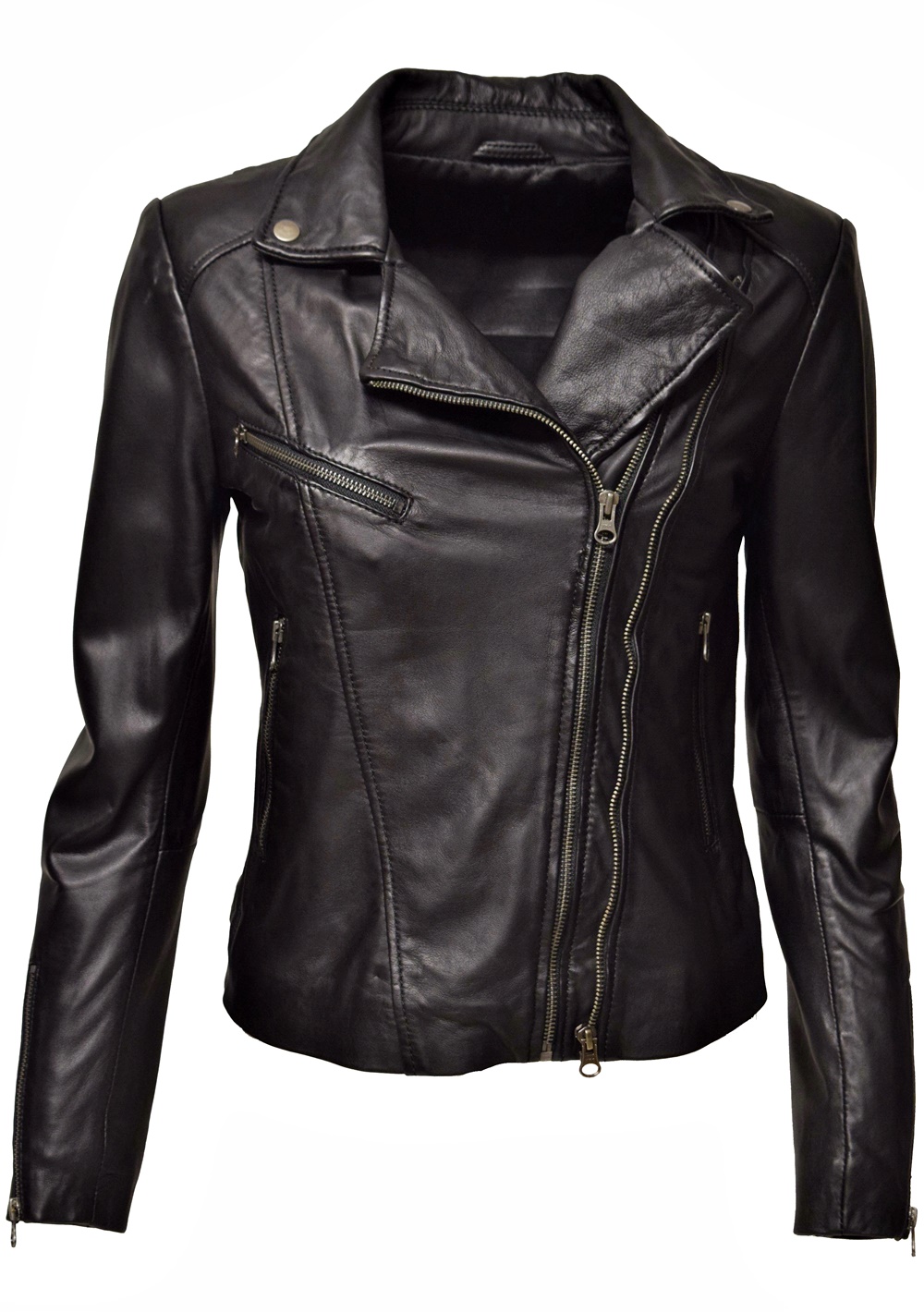 Damen Lederjacke Bebie in washed Schwarz