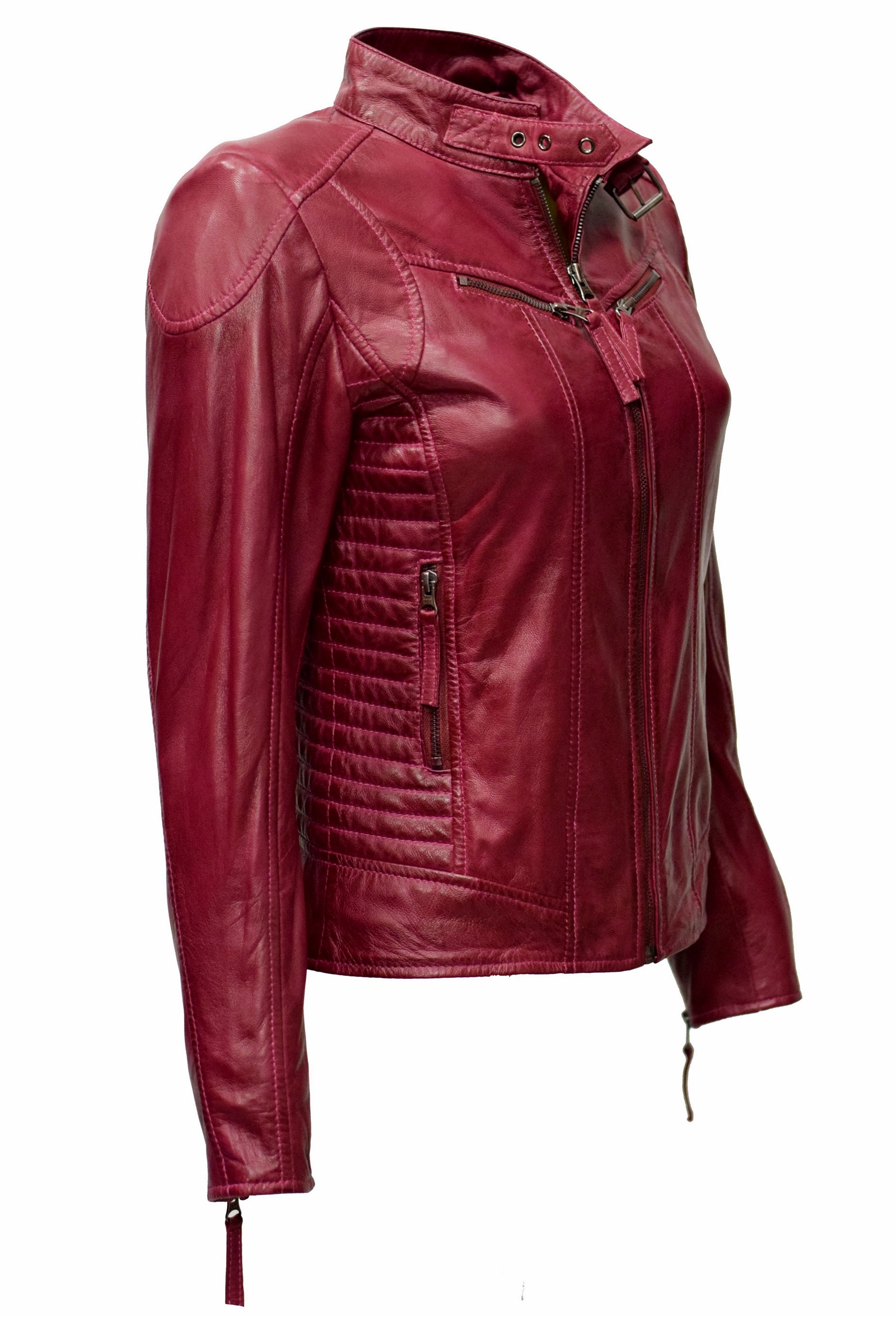 Damen Lederjacke Frida in washed Amaranth Rot