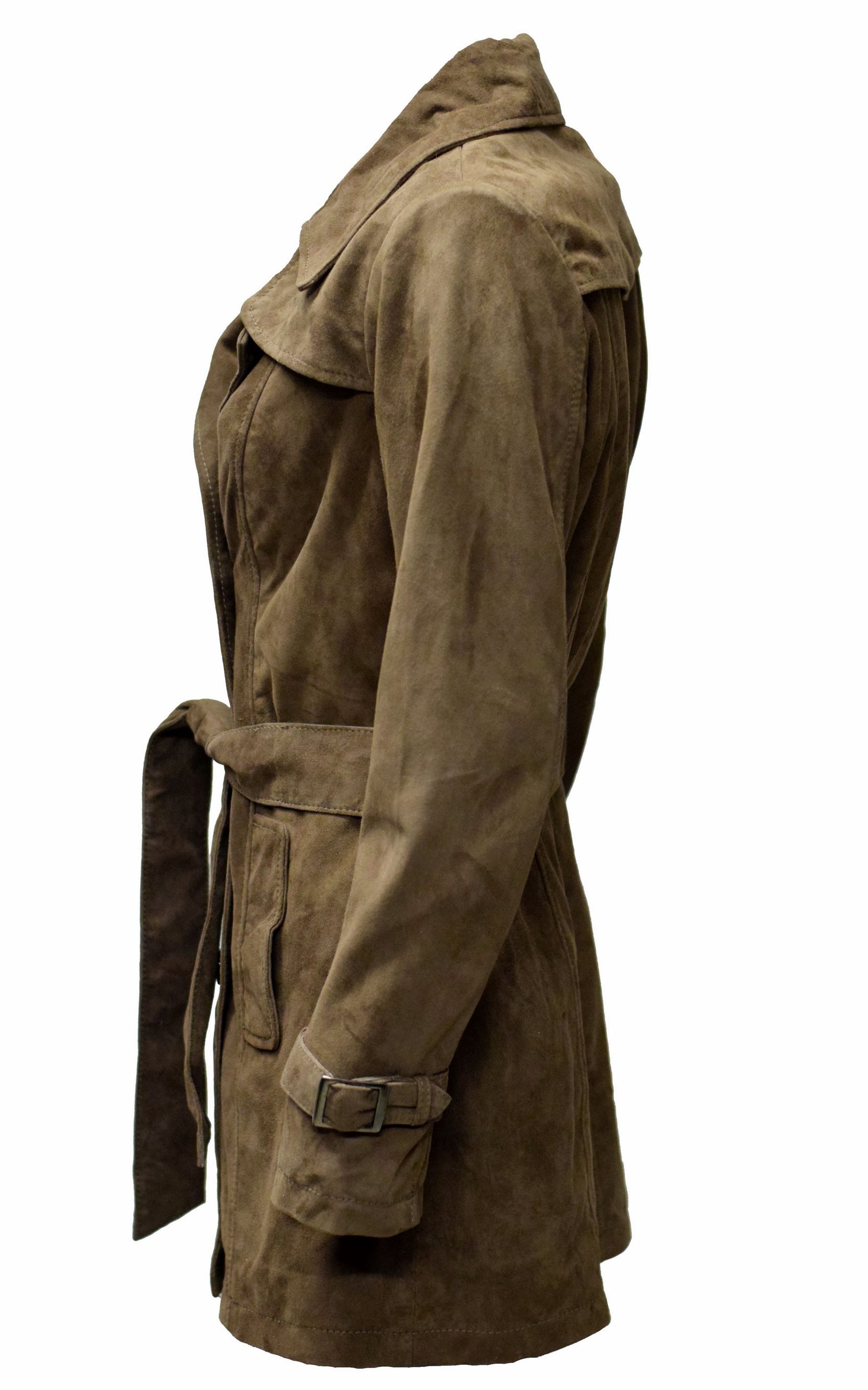 Damen Kurz-Trenchcoat Ledermantel Anna in Schlamm