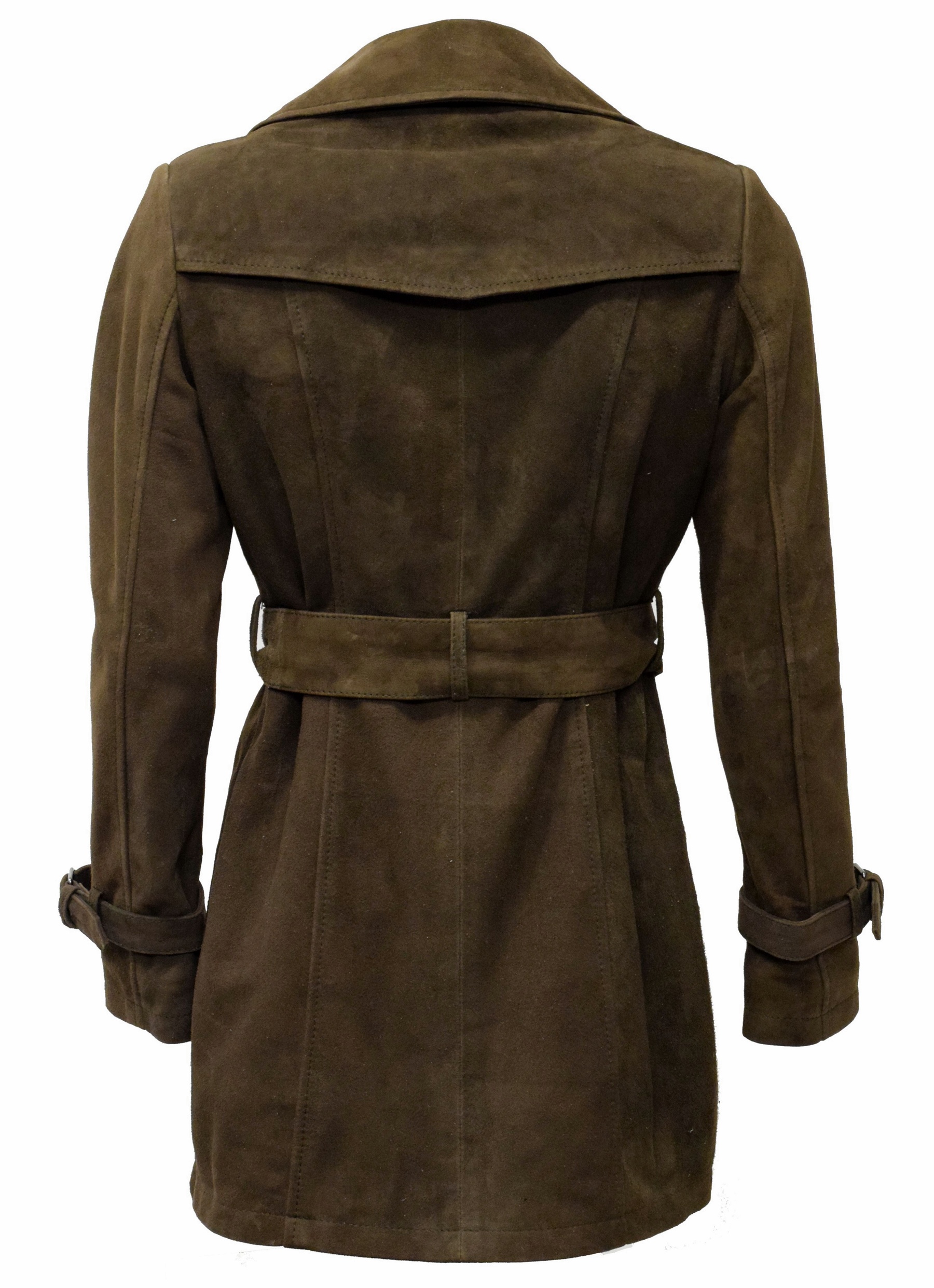 Damen Kurz-Trenchcoat Ledermantel Anna in Mocca