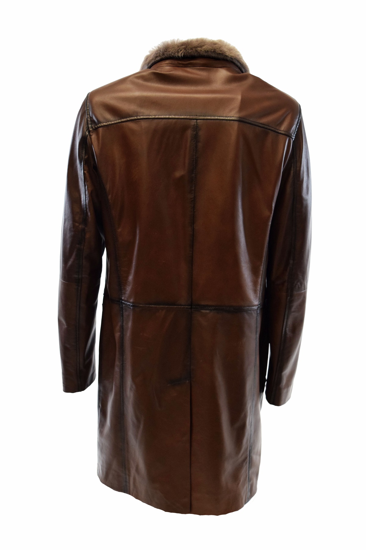 Herren Ledermantel Marrius mit Lammfellkragen in washed Fine Braun