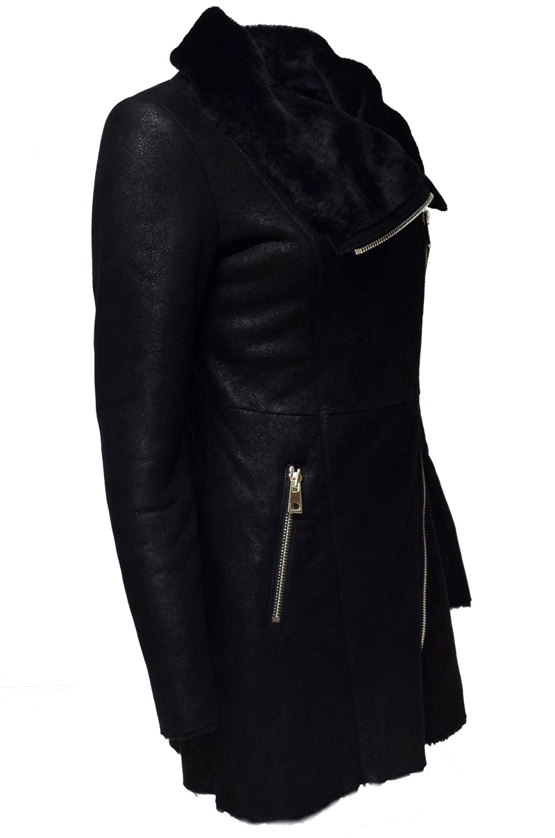 Damen Lammfellmantel Shearling in Schwarz