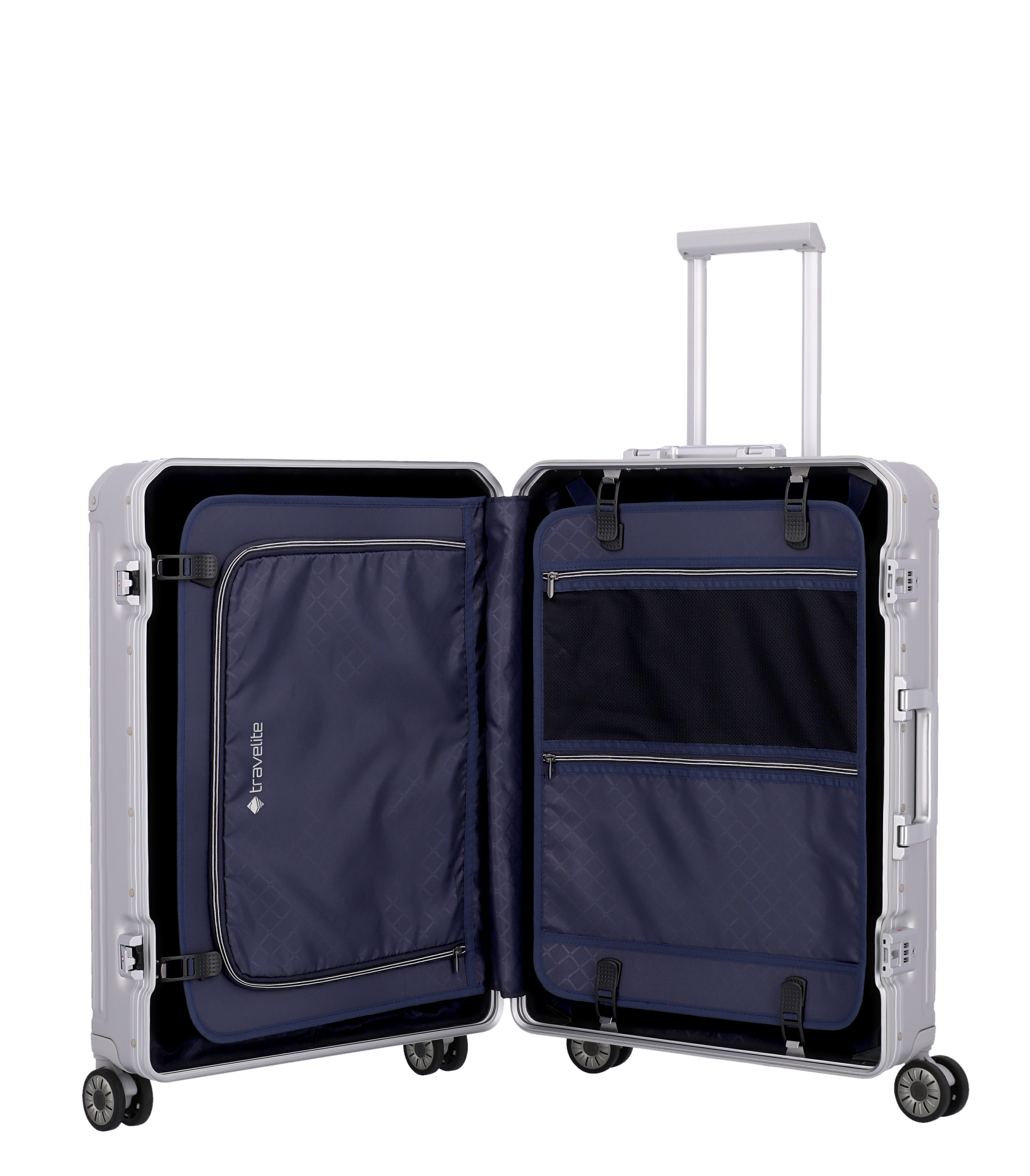 Travelite Aluminium Koffer Next 2.0 M 66 cm mit 4 Rollen Silber