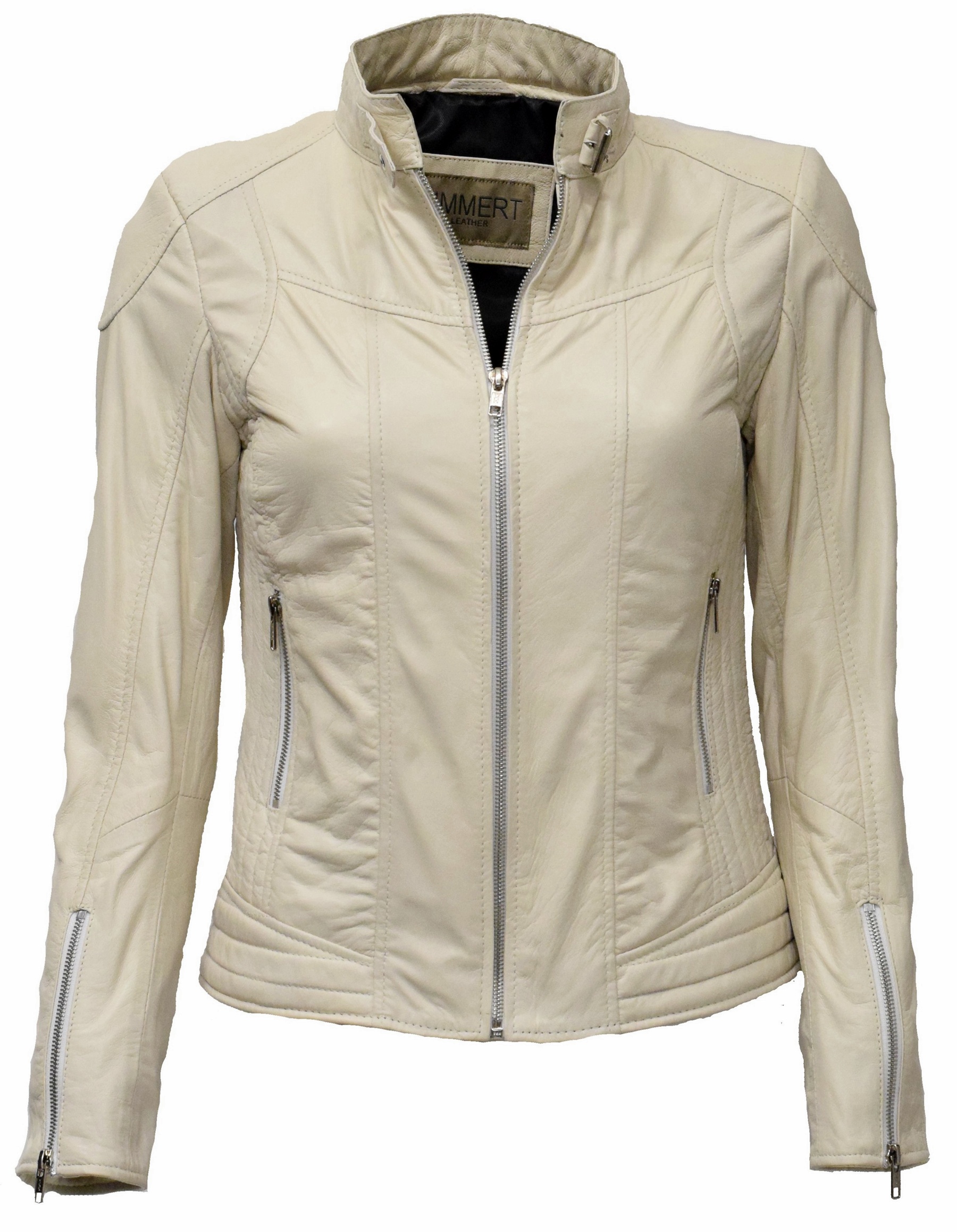 Damen Lederjacke Kimy gesteppt washed Cremeweiss