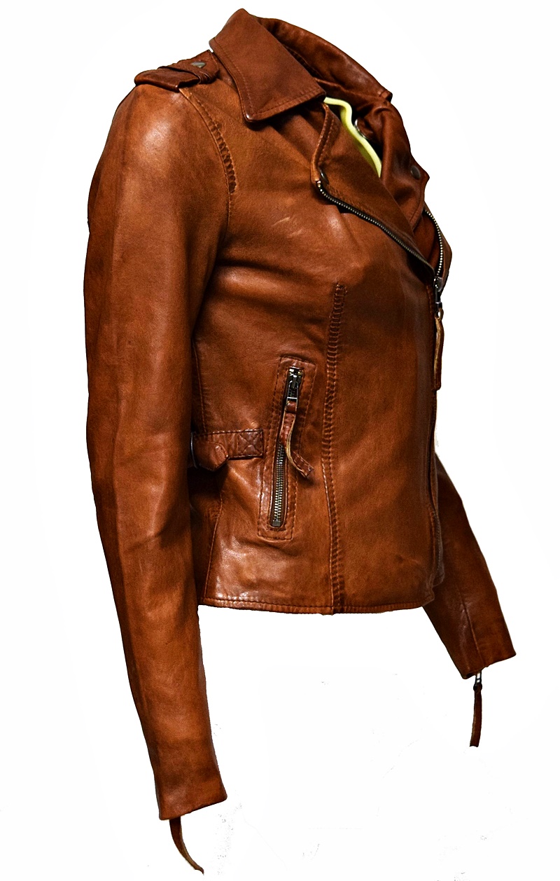 Damen Biker Lederjacke Amalia in Whisky Braun