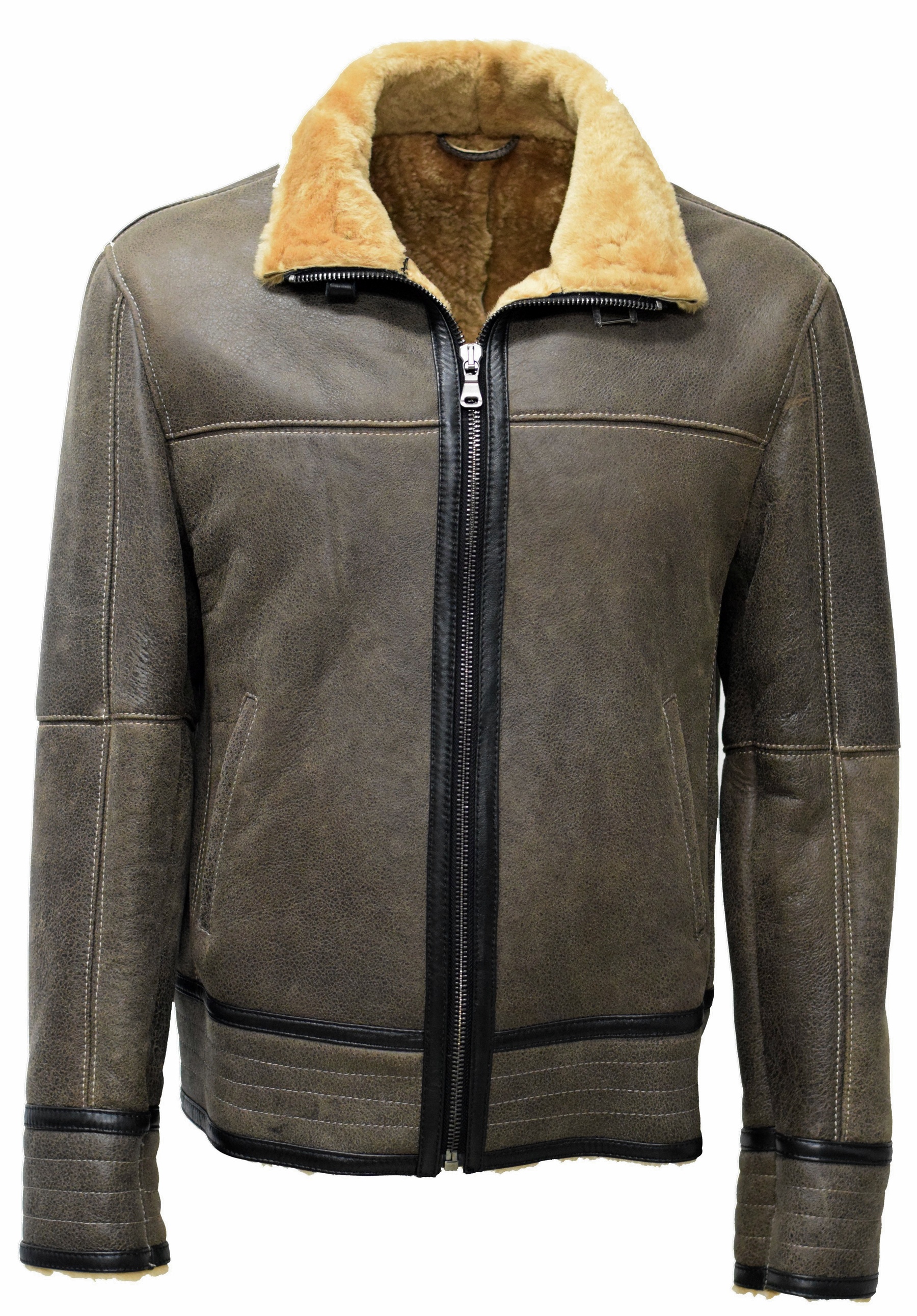 Herren Lammfelljacke Bomber Mark in vintage Graubraun
