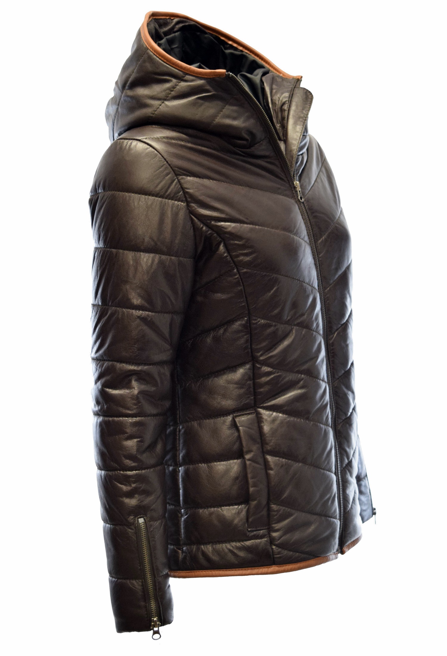 Damen Stepp-Lederjacke Luccy mit Kapuzenkragen in washed Moccabraun