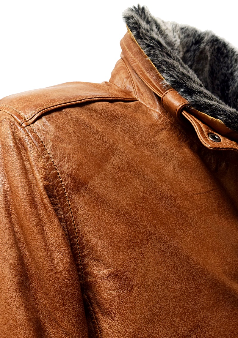 Herren Long Lederjacke "EDDI" in washed Cognac