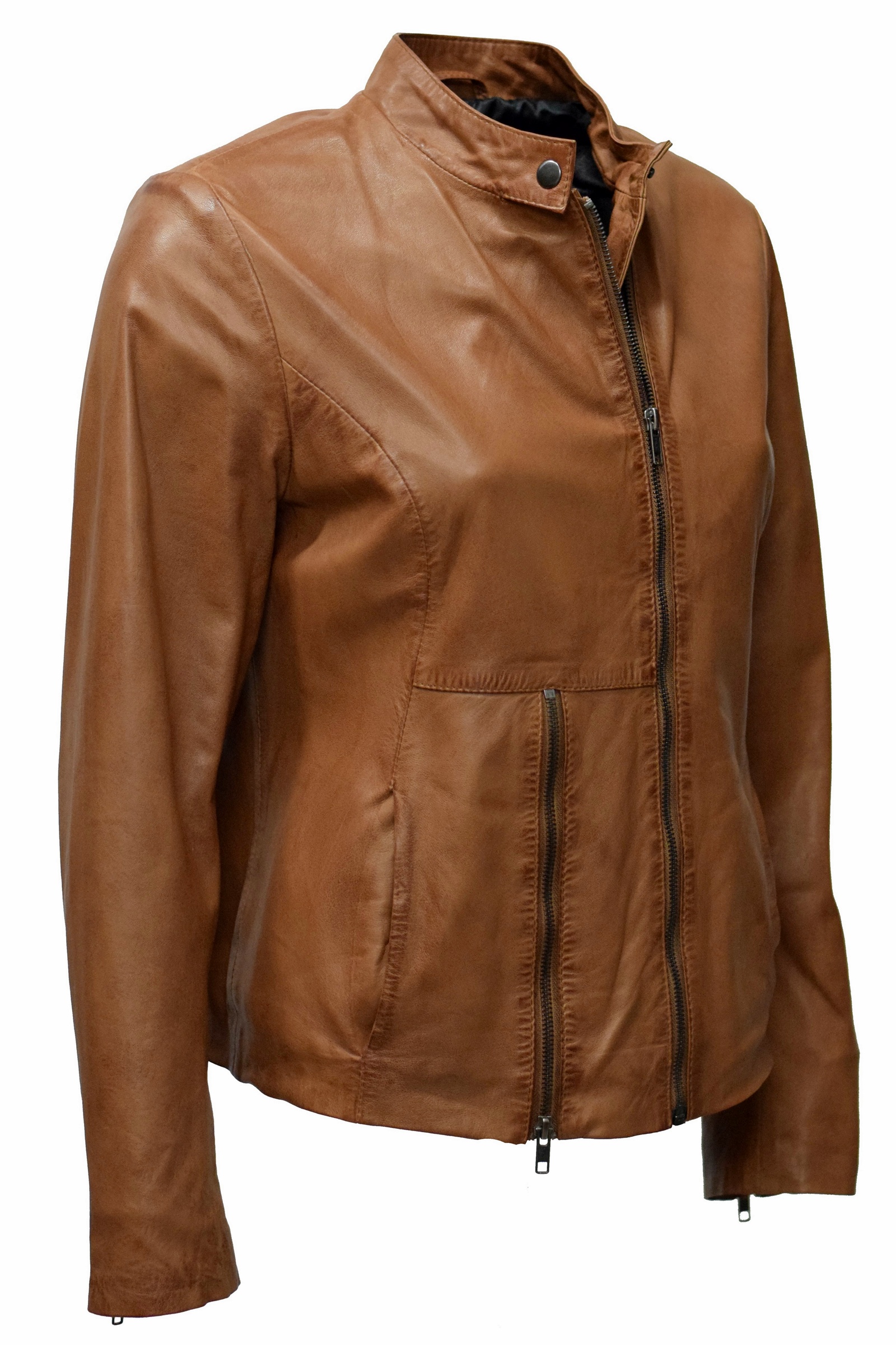 Damen Lederjacke Sofia in washed Cognac