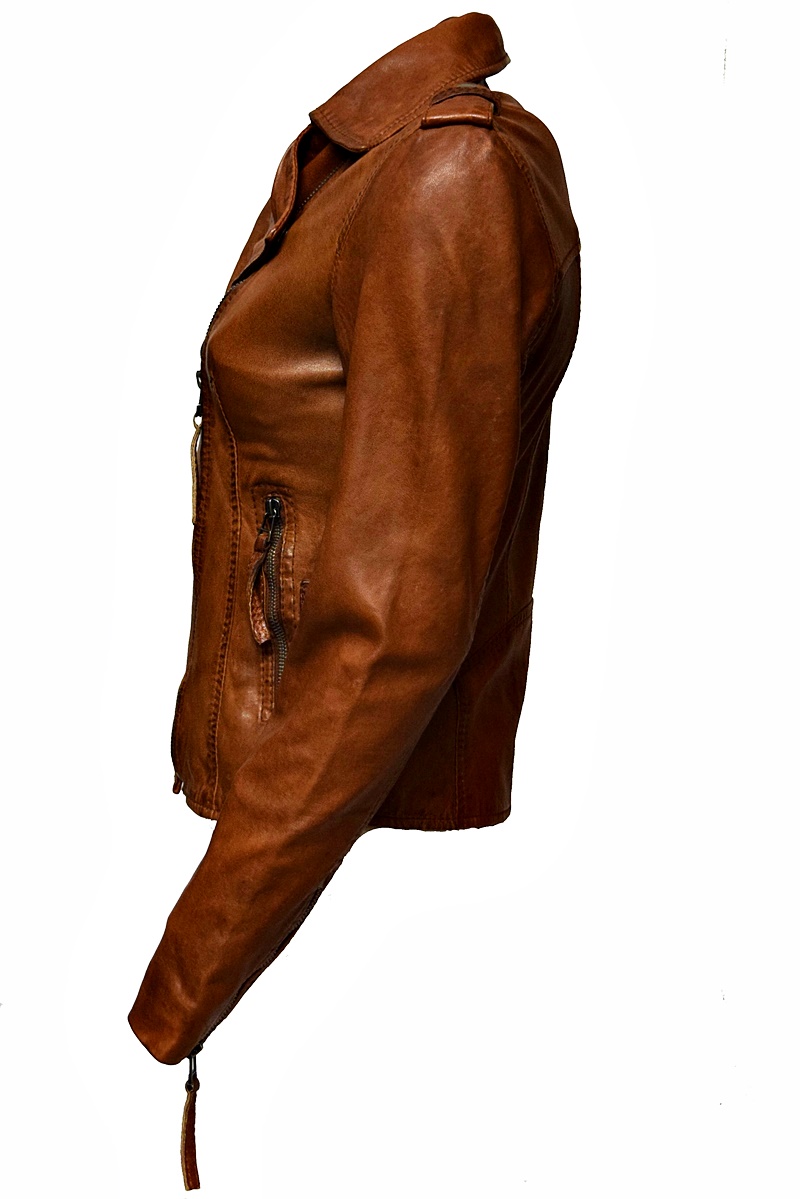 Damen Biker Lederjacke Amalia in Whisky Braun