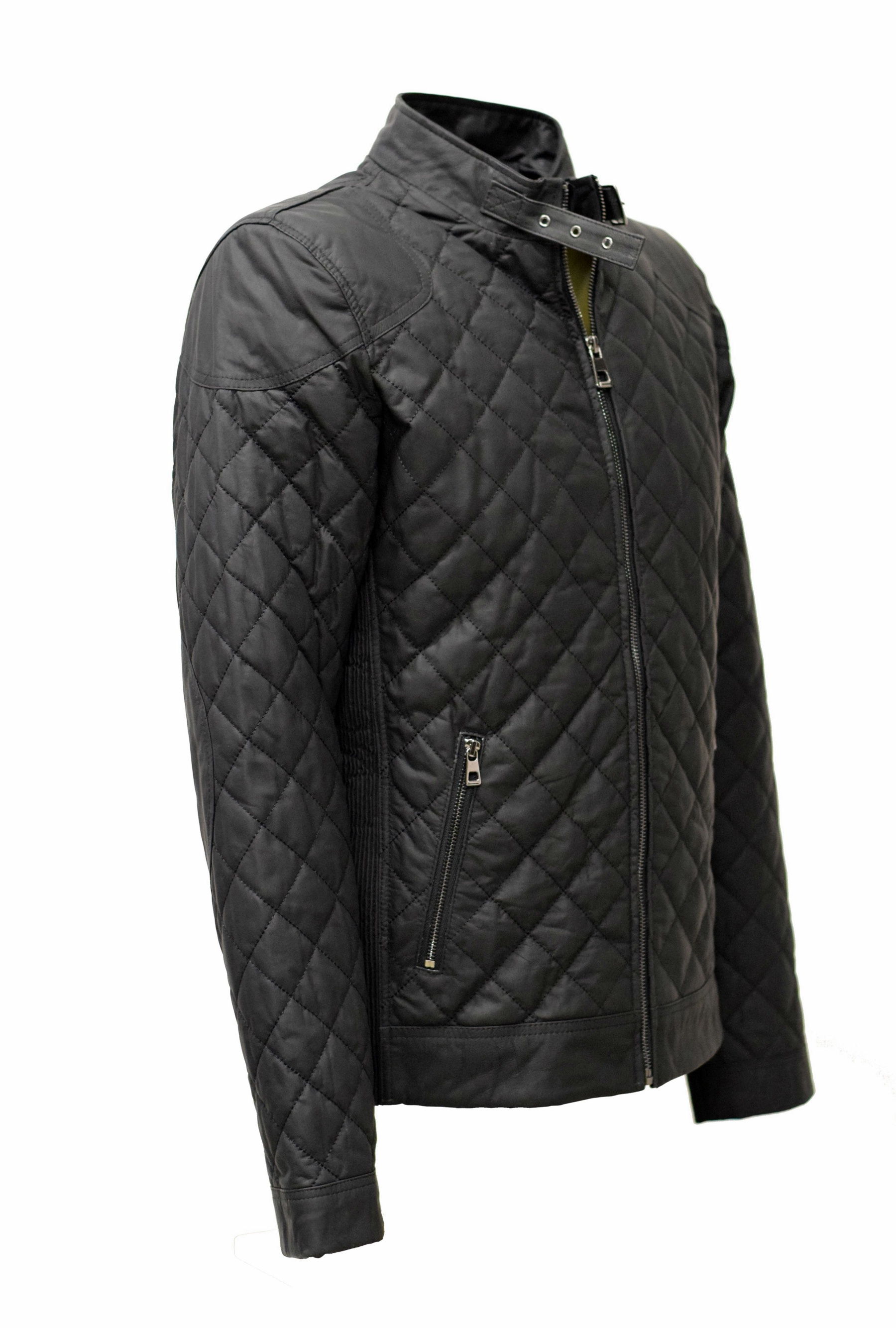 Herren Stepp- Lederjacke Michel in matt Schwarz