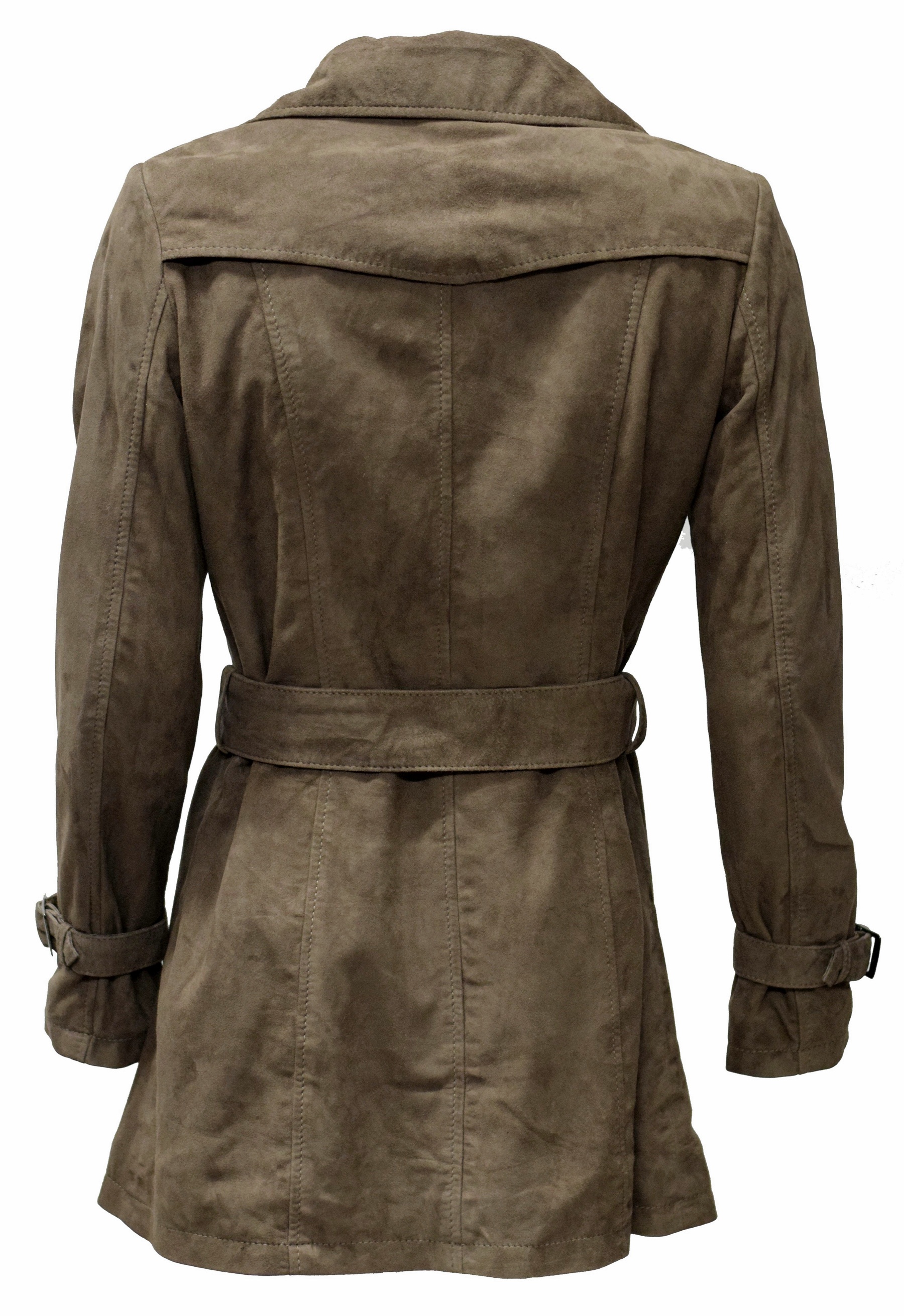 Damen Kurz-Trenchcoat Ledermantel Anna in Schlamm
