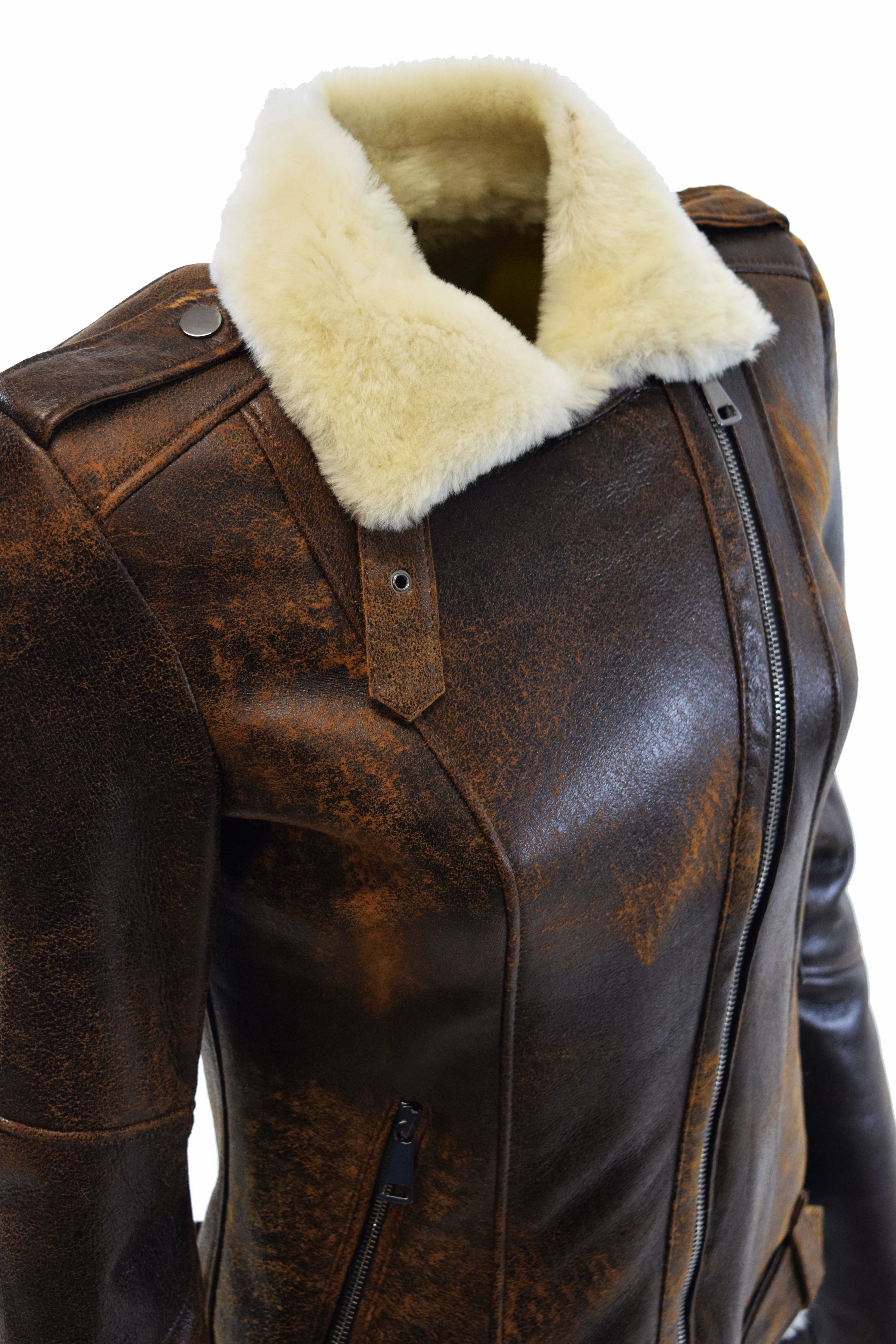 Damen Lammfelljacke Carla Shearling retro Whiskey Braun
