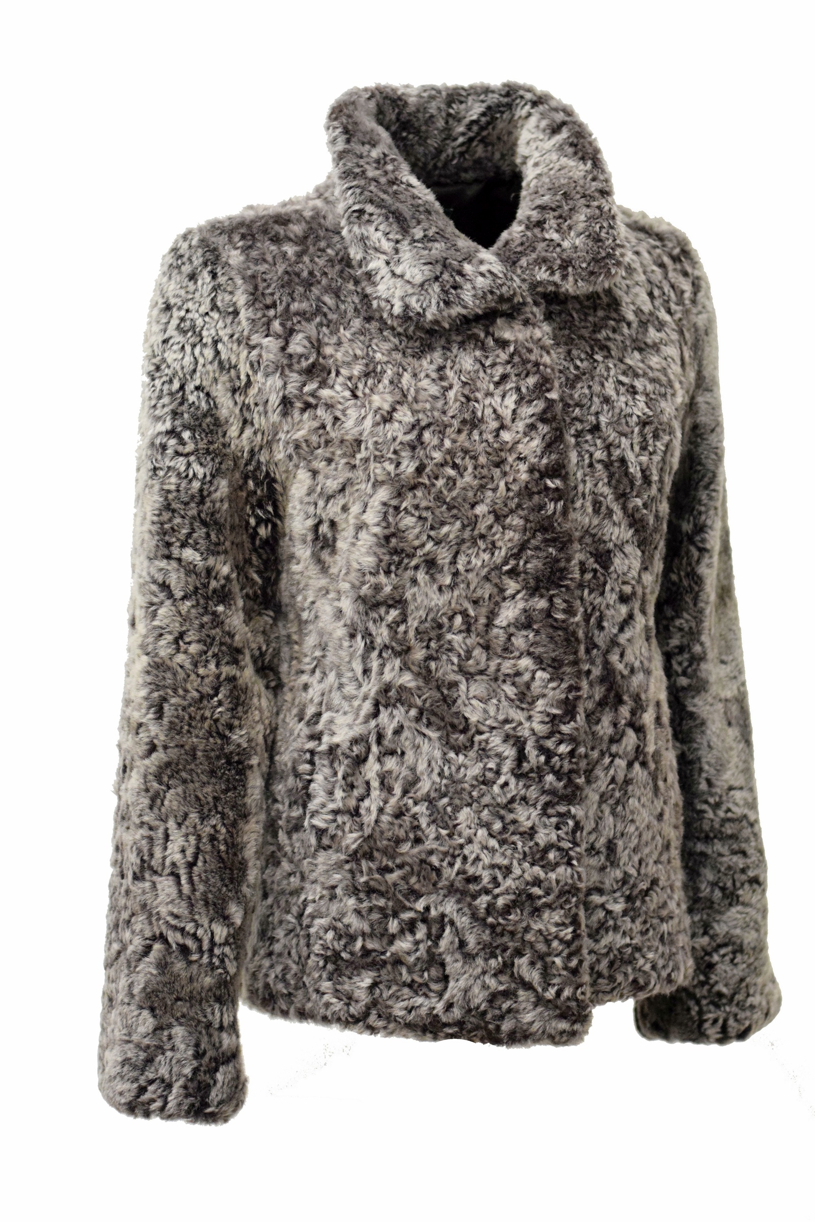 Damen Felljacke Irbid Curly-Lammfell in Grau Braun