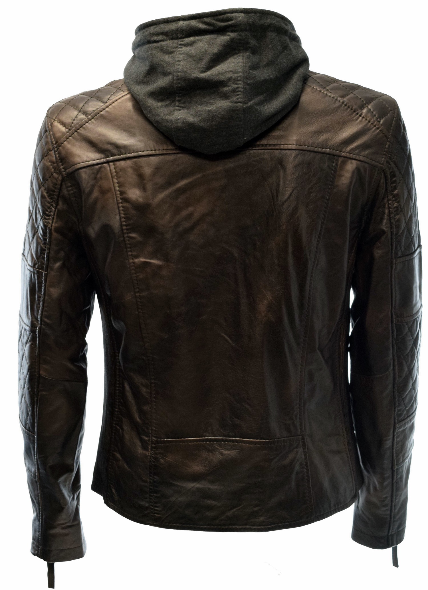 Herren Lederjacke Alex II gesteppt in washed Mocca mit Kapuze