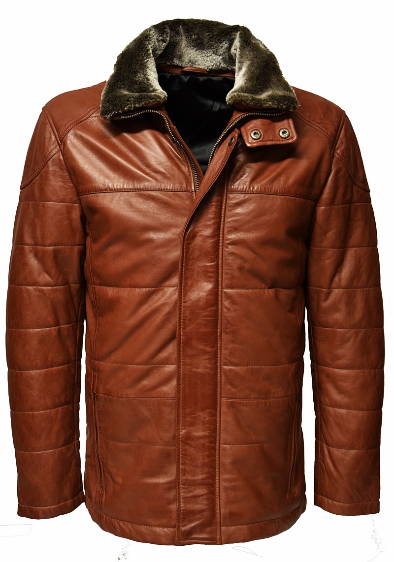 Herren Long Stepp-Lederjacke Sid in Dunkelcognac