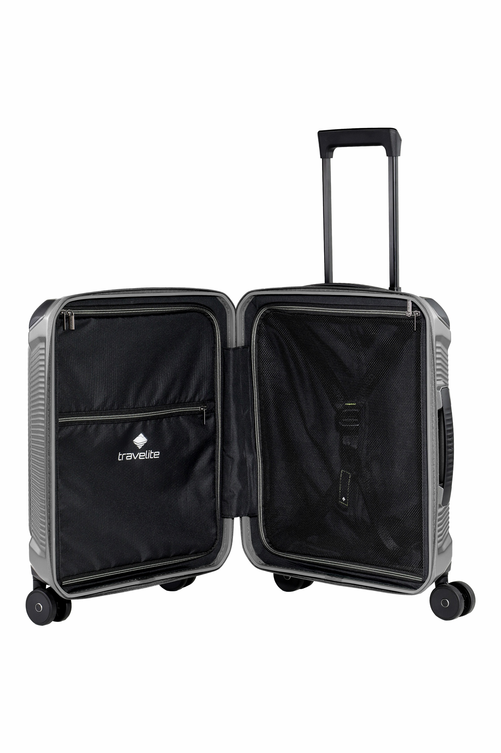 Travelite Koffer Millenium Vortasche 4 Rollen Trolley 55 cm S+ Silver