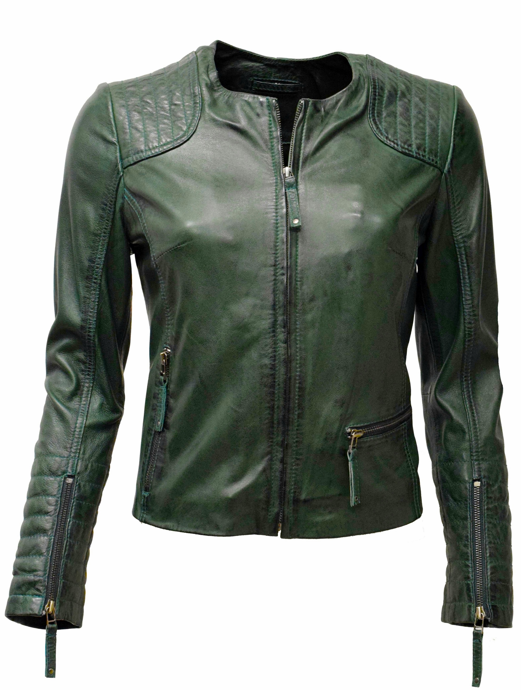 Damen Lederjacke Luisa in washed Smaragdgrün