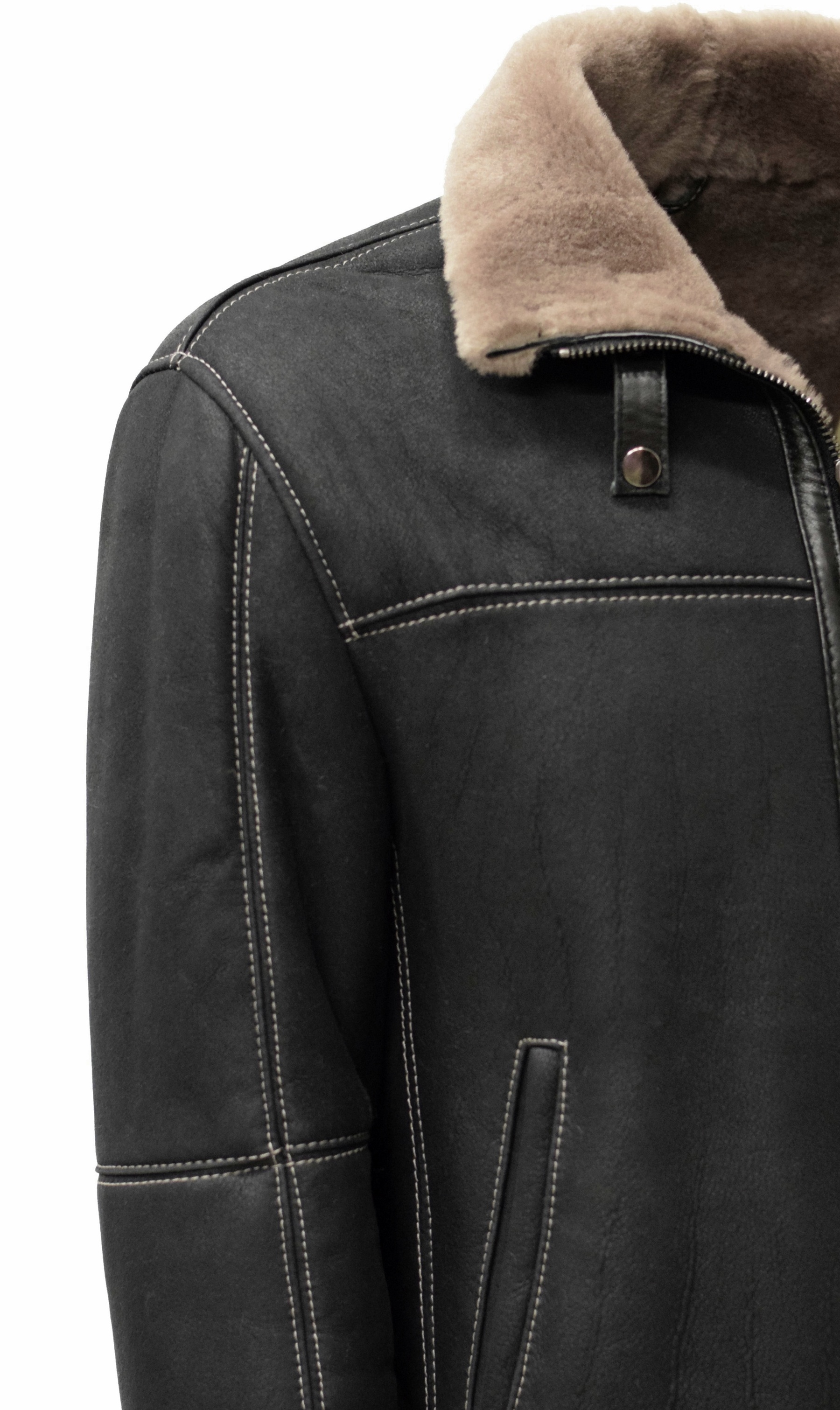 Herren Lammfelljacke Bomber Mark in Schwarzgrau