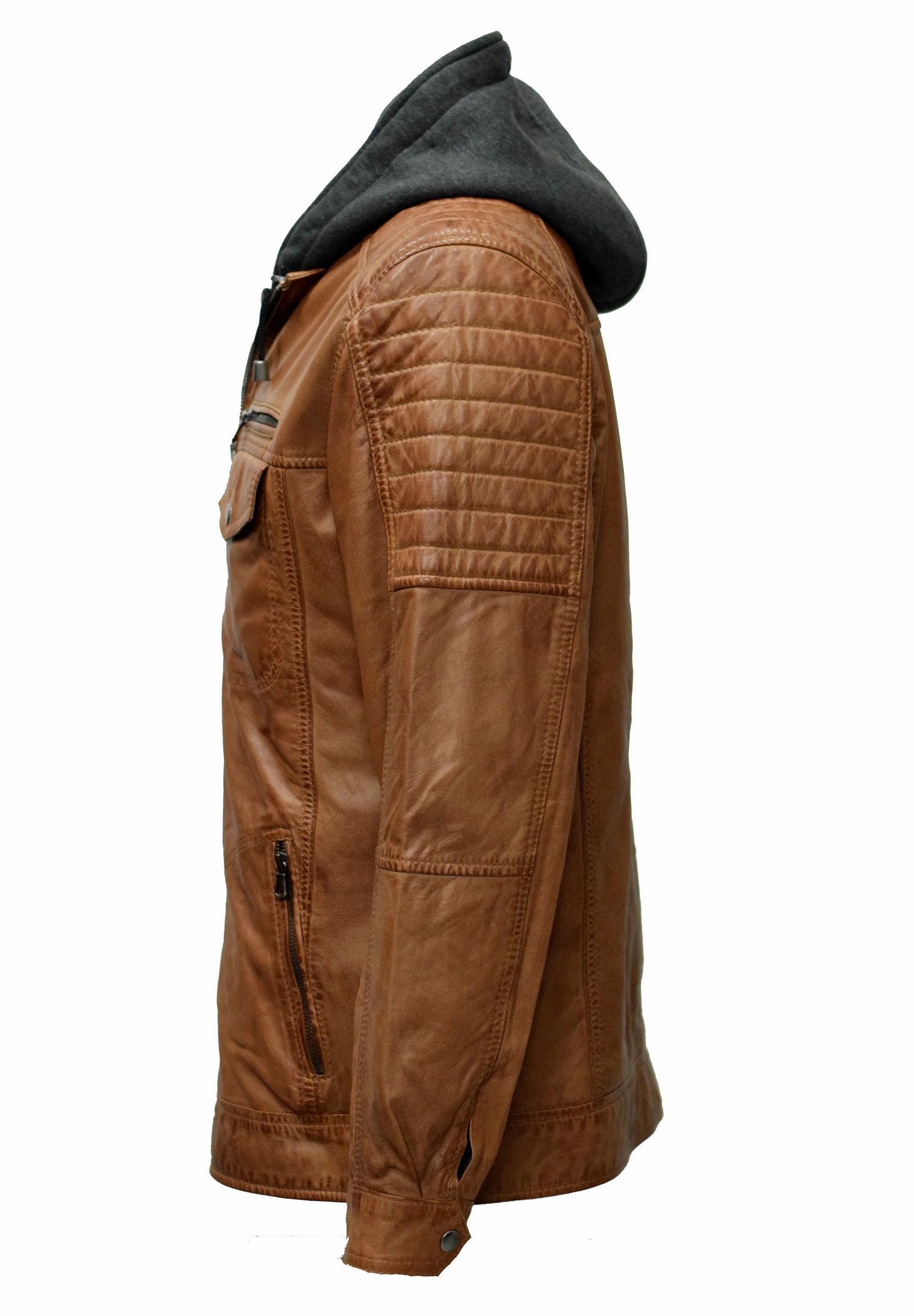 Herren Lederjacke Gernd mit Kapuze washed Cognac Braun