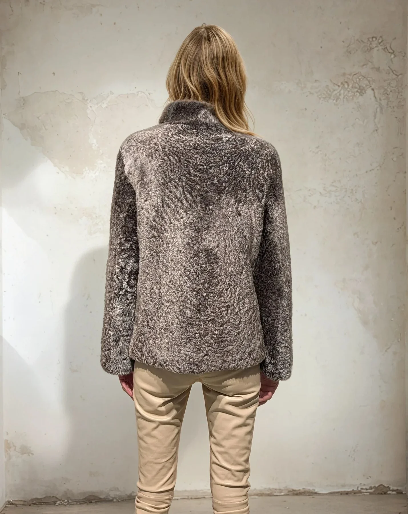 Damen Felljacke Irbid Curly-Lammfell in Grau Braun