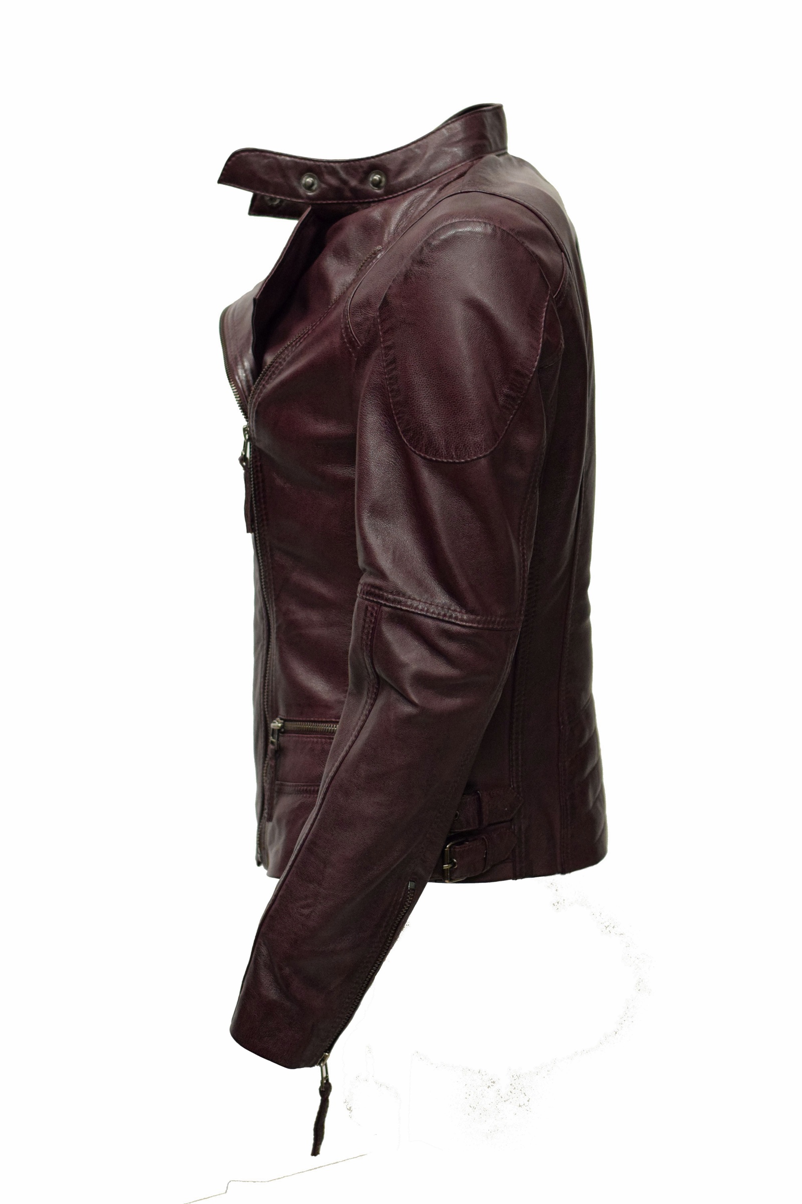 Damen Biker Lederjacke Jess in washed Burgundyrot