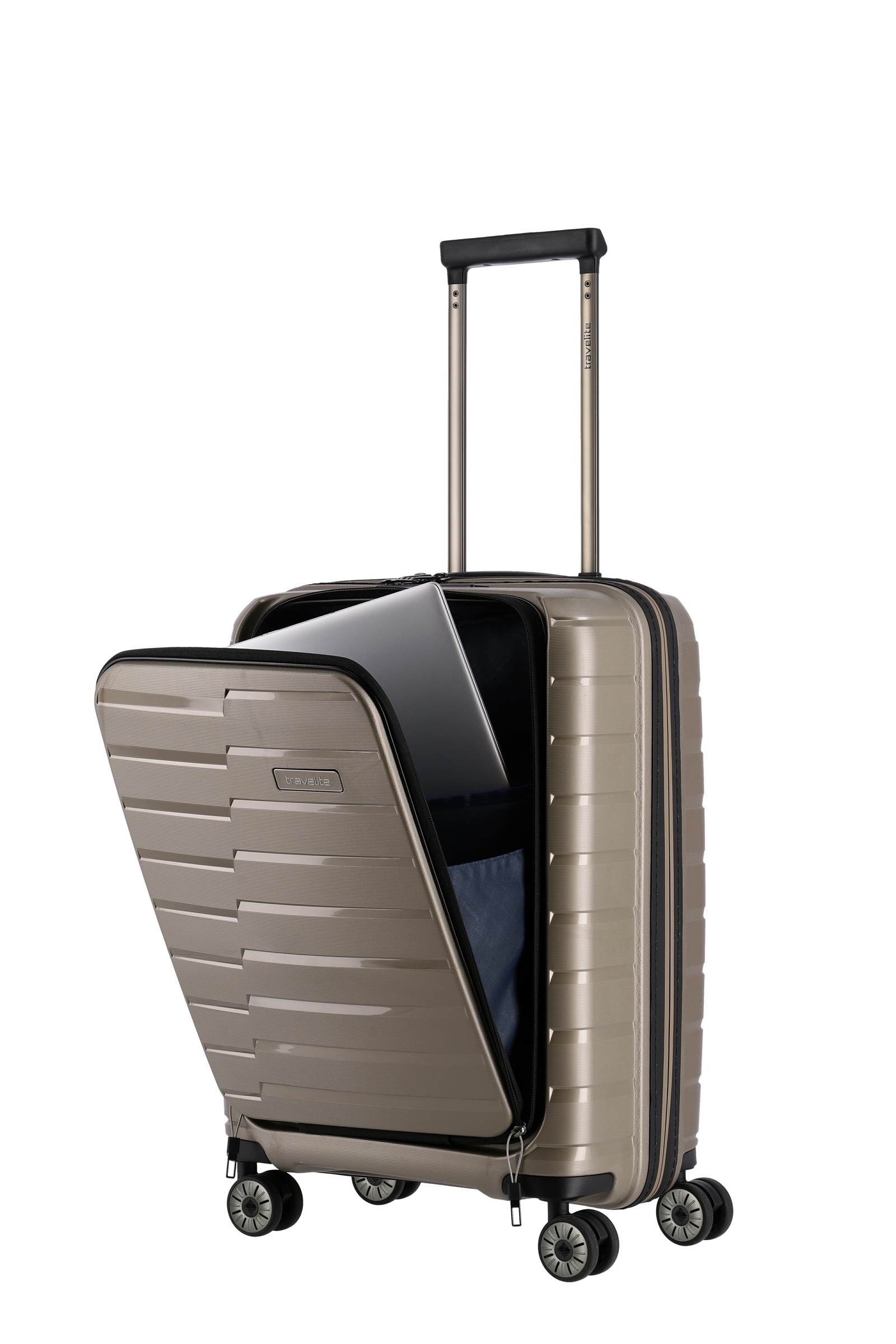 Travelite Koffer Air Base Vortasche 4 Rollen Trolley 55 cm S+ Champagner