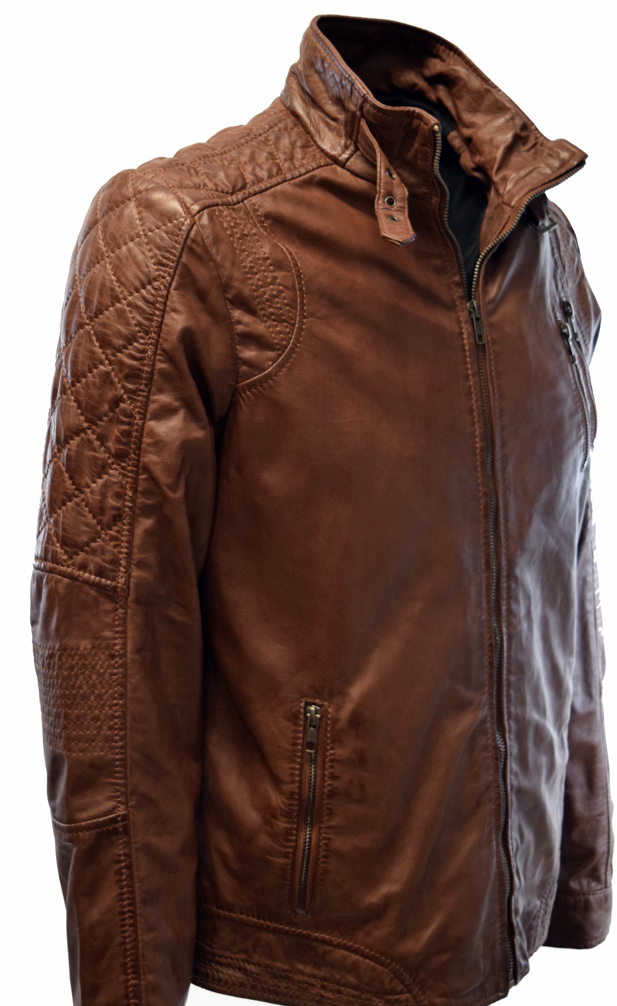 Herren Lederjacke Gilbert gesteppt in washed Whiskeybraun