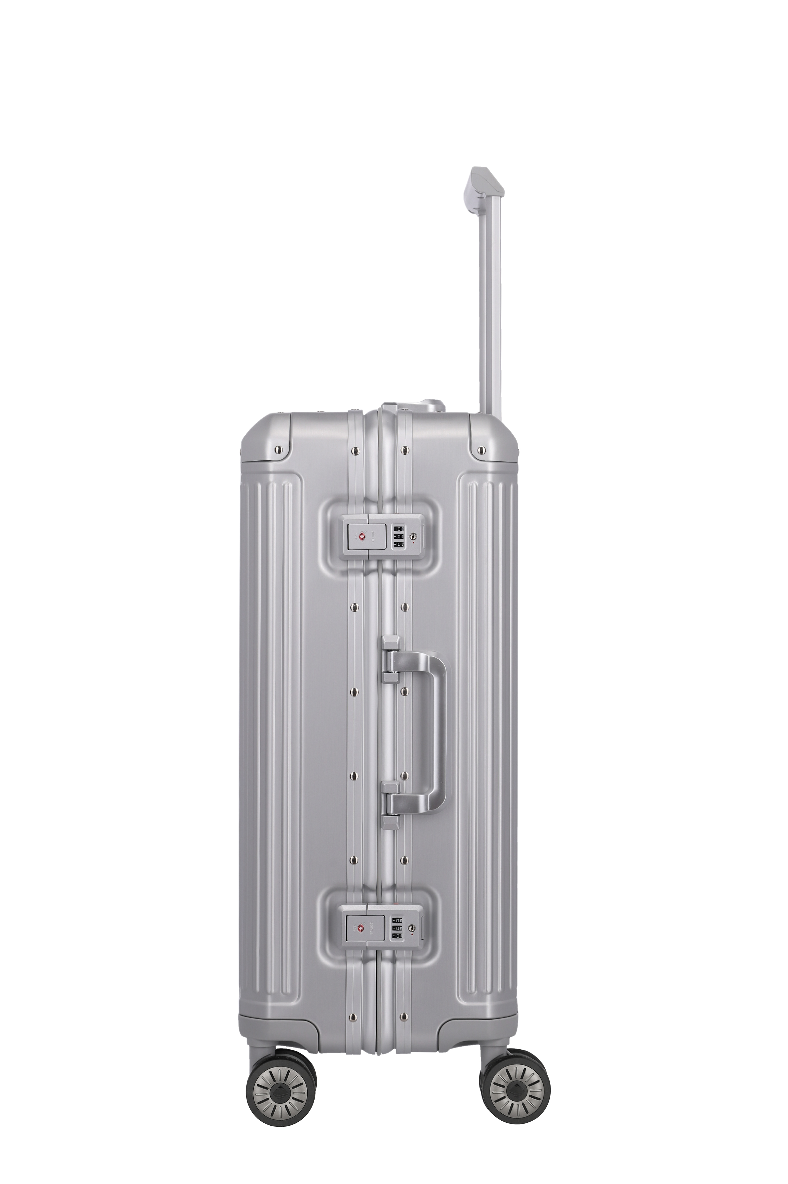 Travelite Aluminium Koffer Next 2.0 M 66 cm mit 4 Rollen Silber