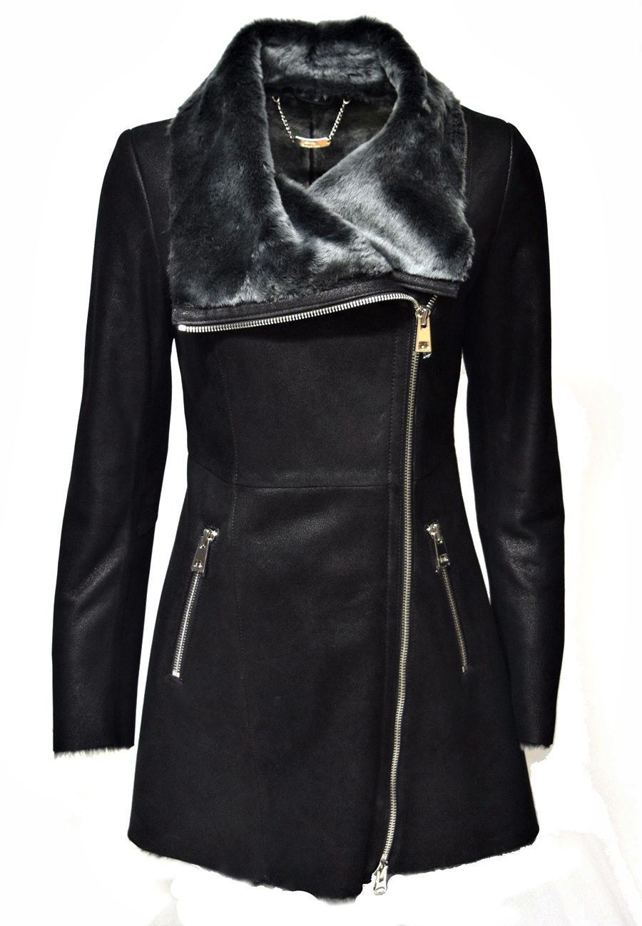 Levinsky Damen Lammfellmantel Shearling in Schwarz Grau