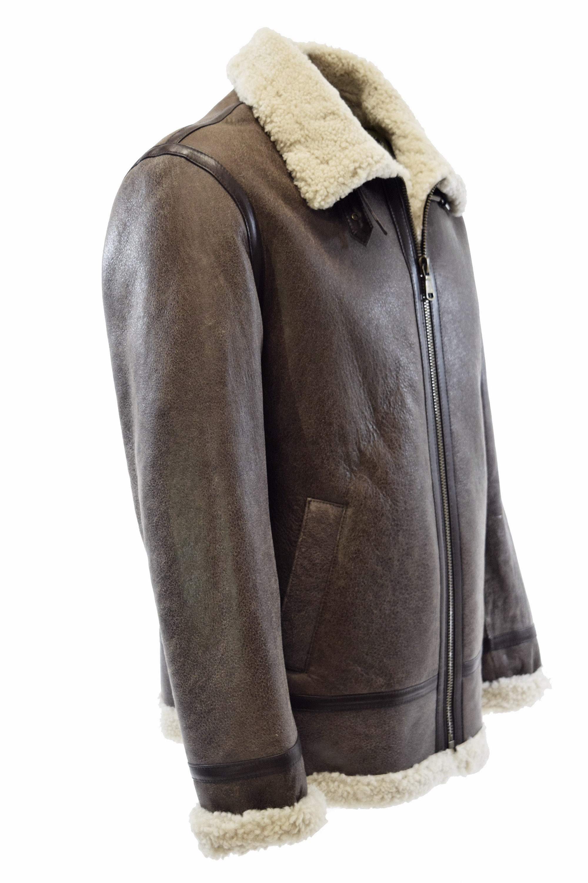 Herren Lammfelljacke Bomber Will in Steinbraun