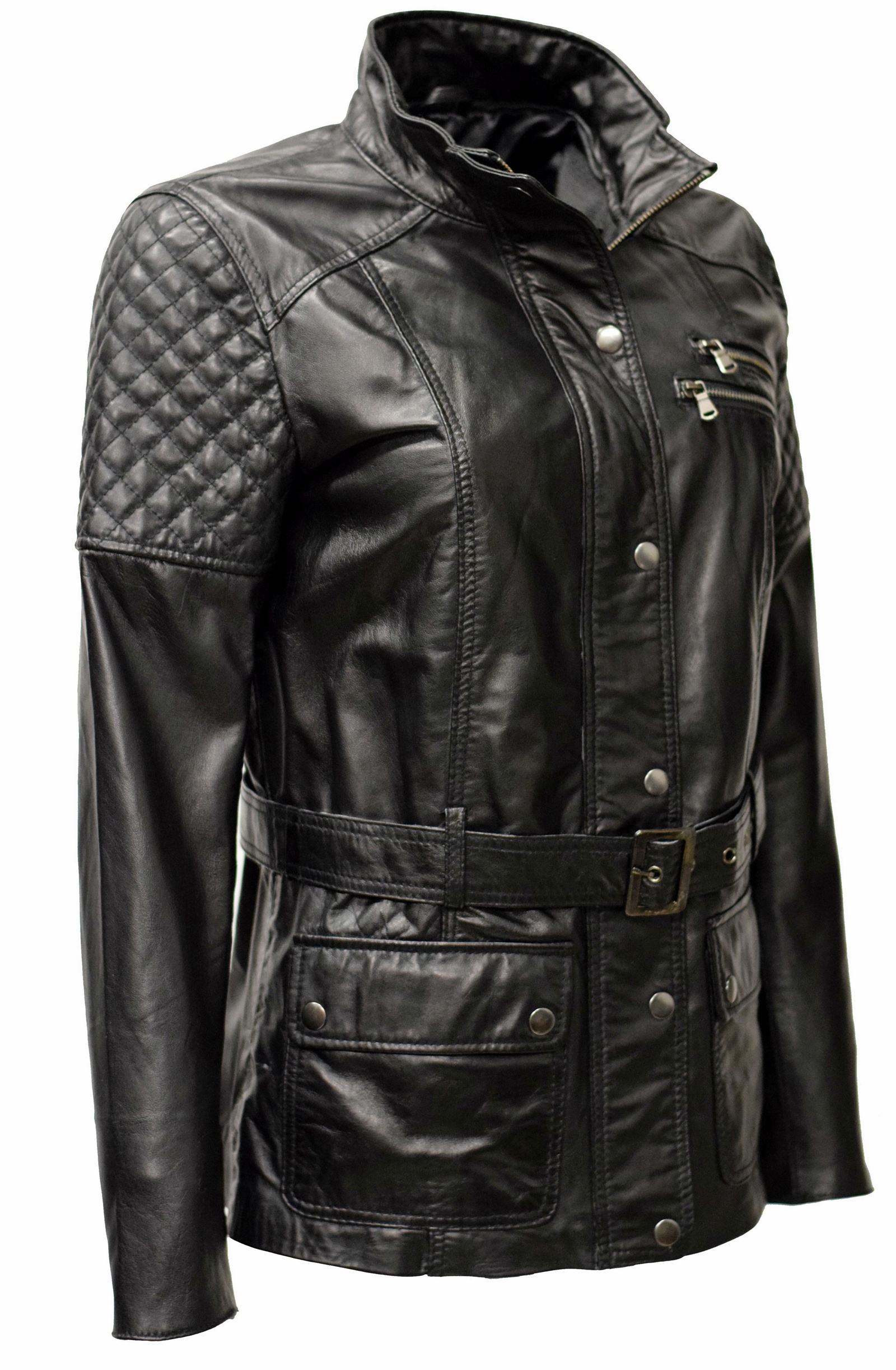 Damen Lederjacke Gyda in washed Schwarz
