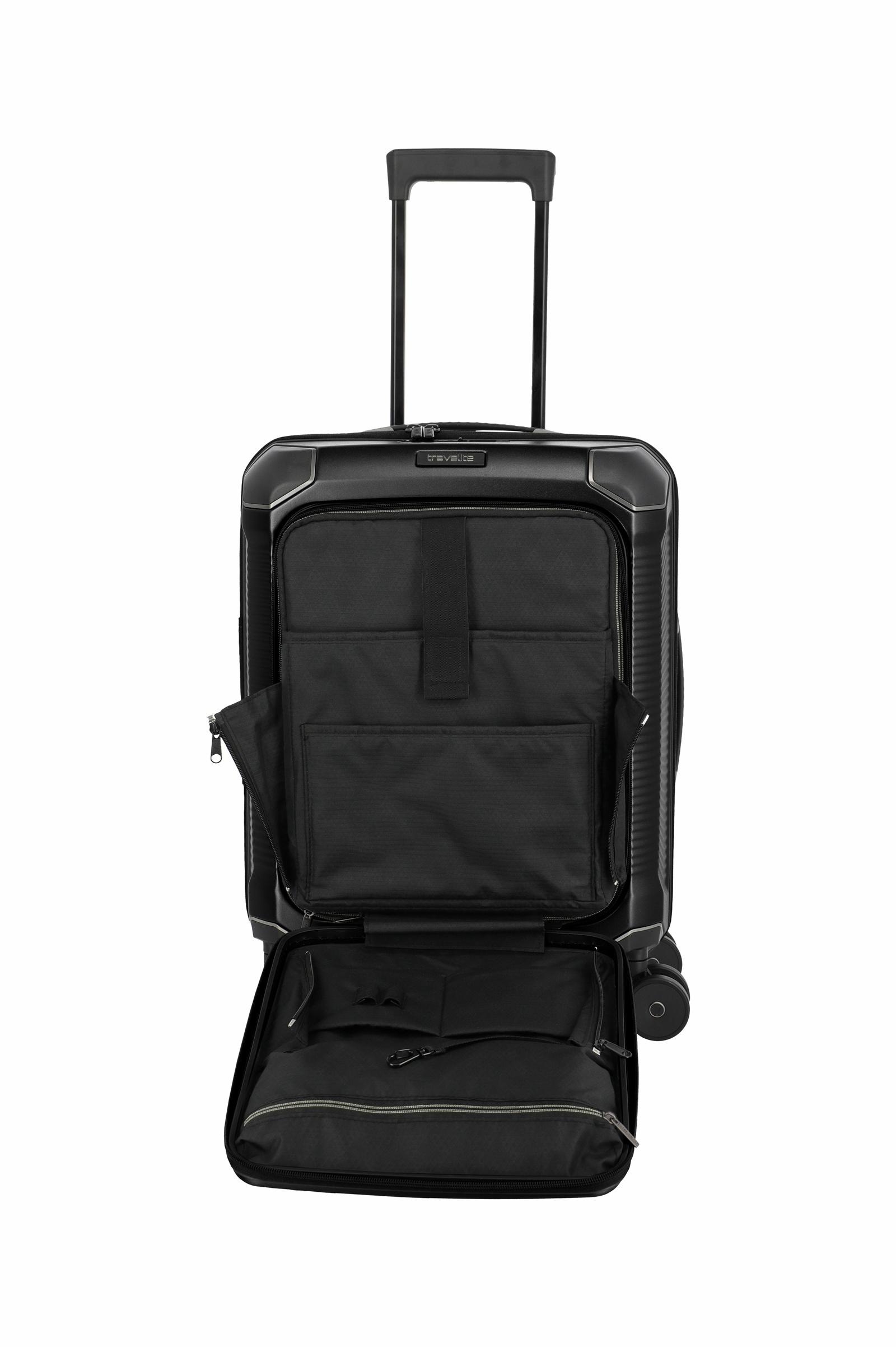 Travelite Koffer Millenium Vortasche 4 Rollen Trolley 55 cm S+ Schwarz
