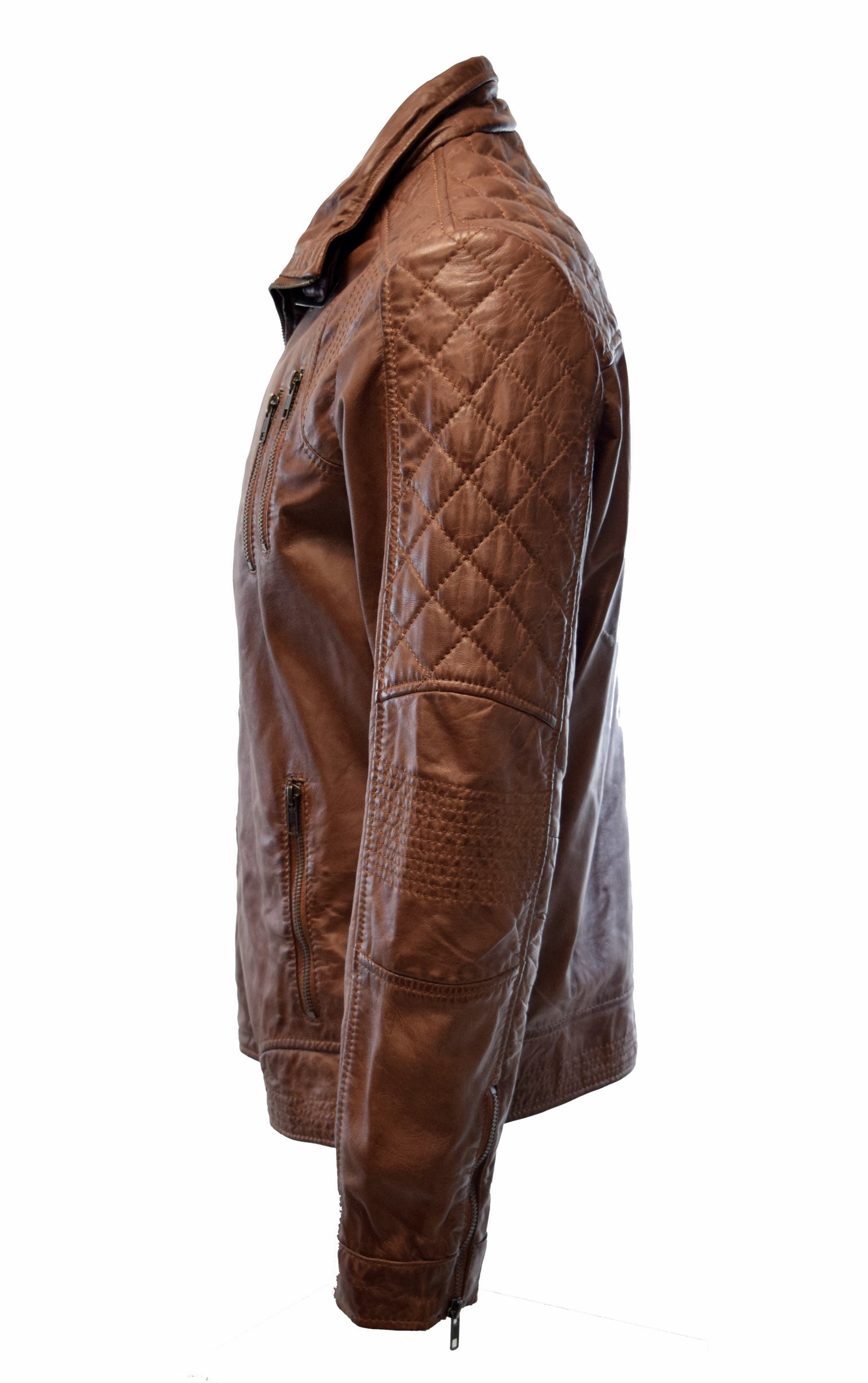 Herren Lederjacke Gilbert gesteppt in washed Whiskeybraun