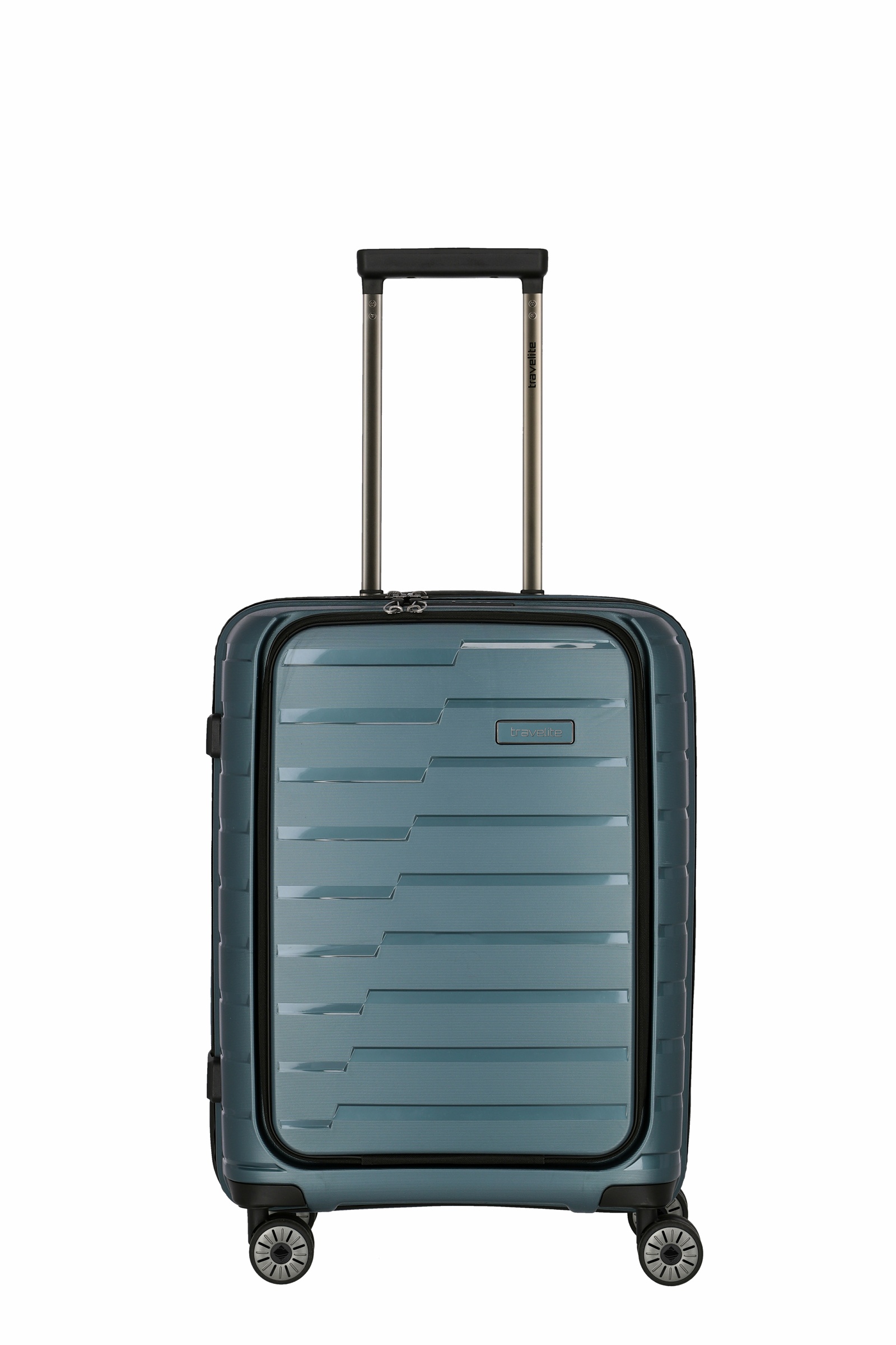 Travelite Koffer Air Base Vortasche 4 Rollen Trolley 55 cm S+ Eisblau