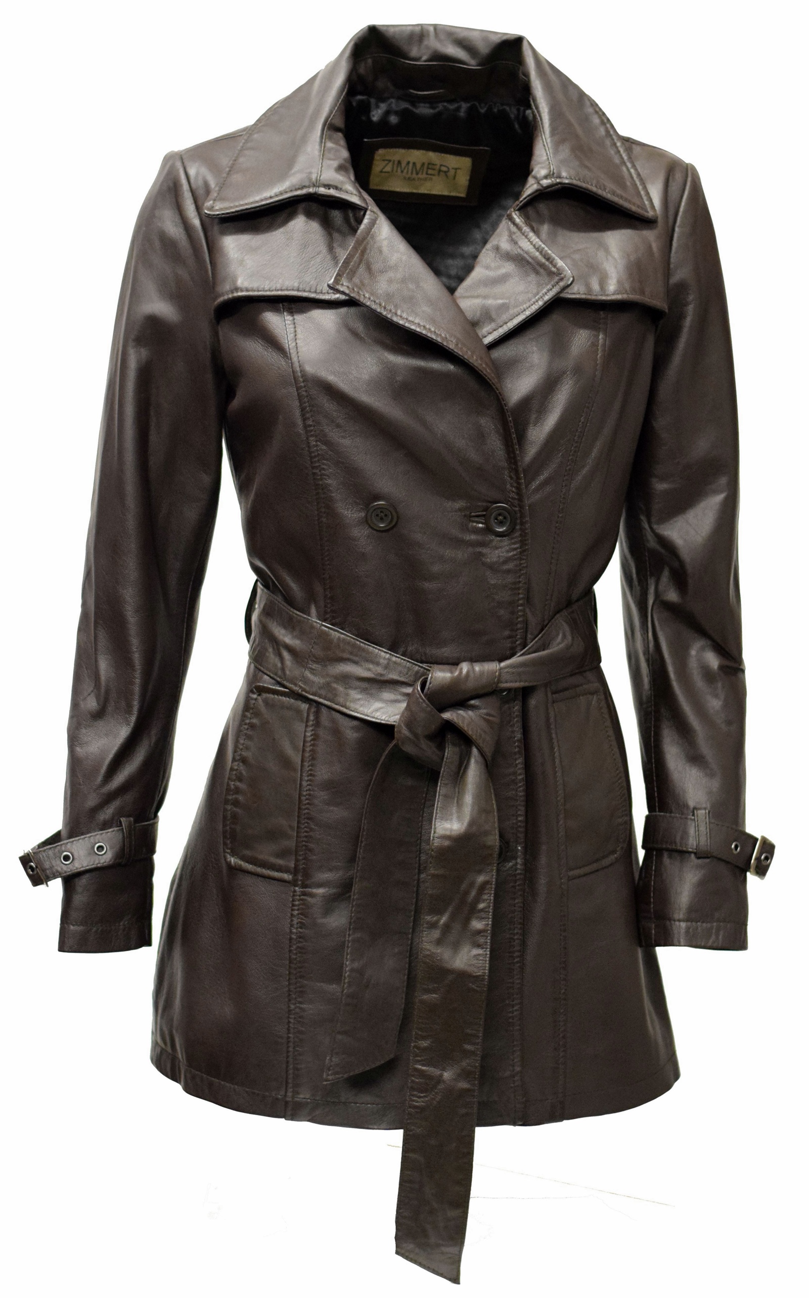Damen Kurz-Trenchcoat Ledermantel Anna in washed Mocca