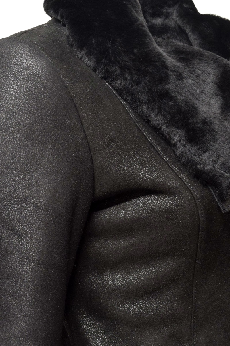 Damen Lammfellmantel Shearling in Schwarz