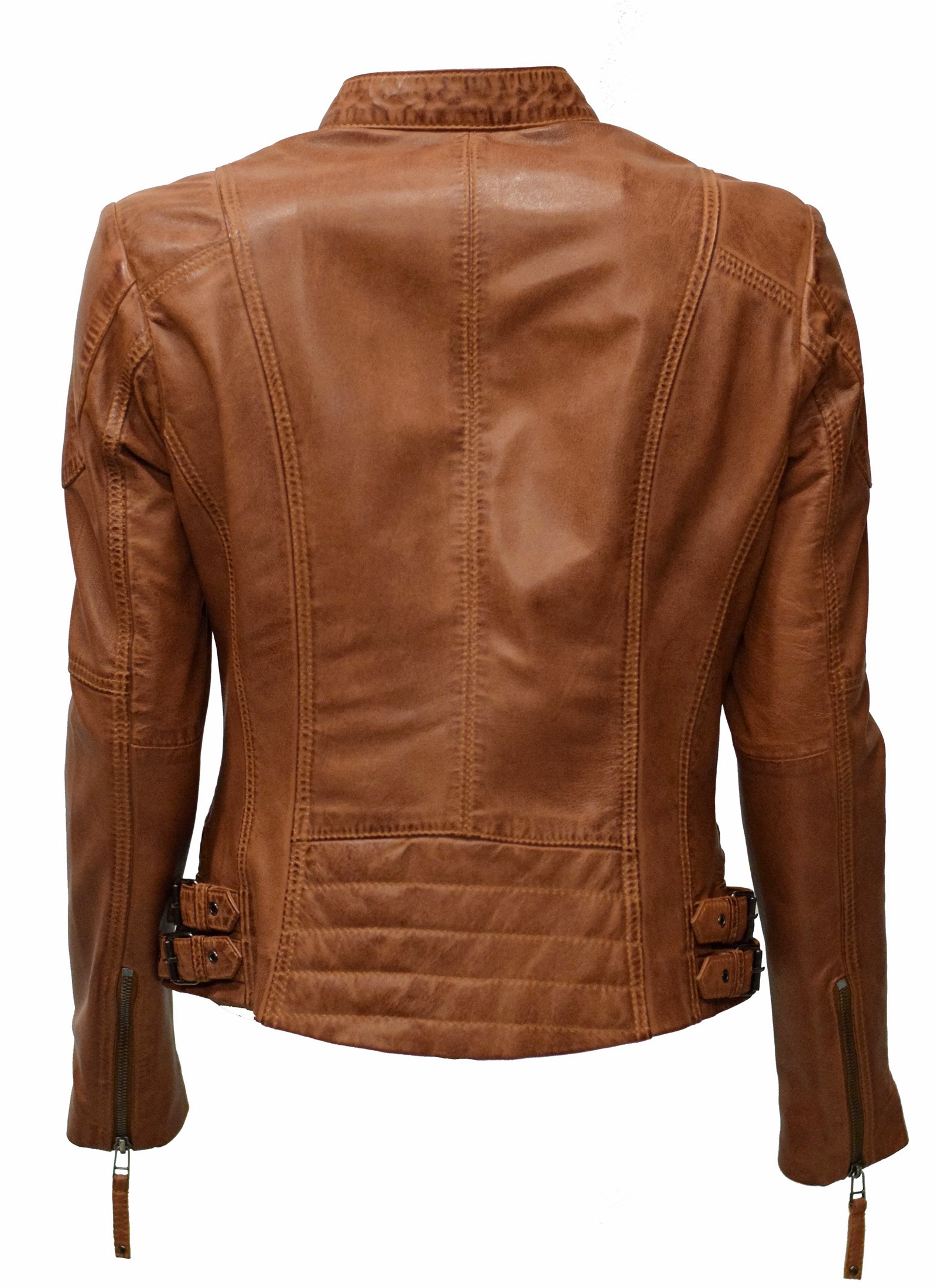 Damen Biker Lederjacke Jess in washed Cognac