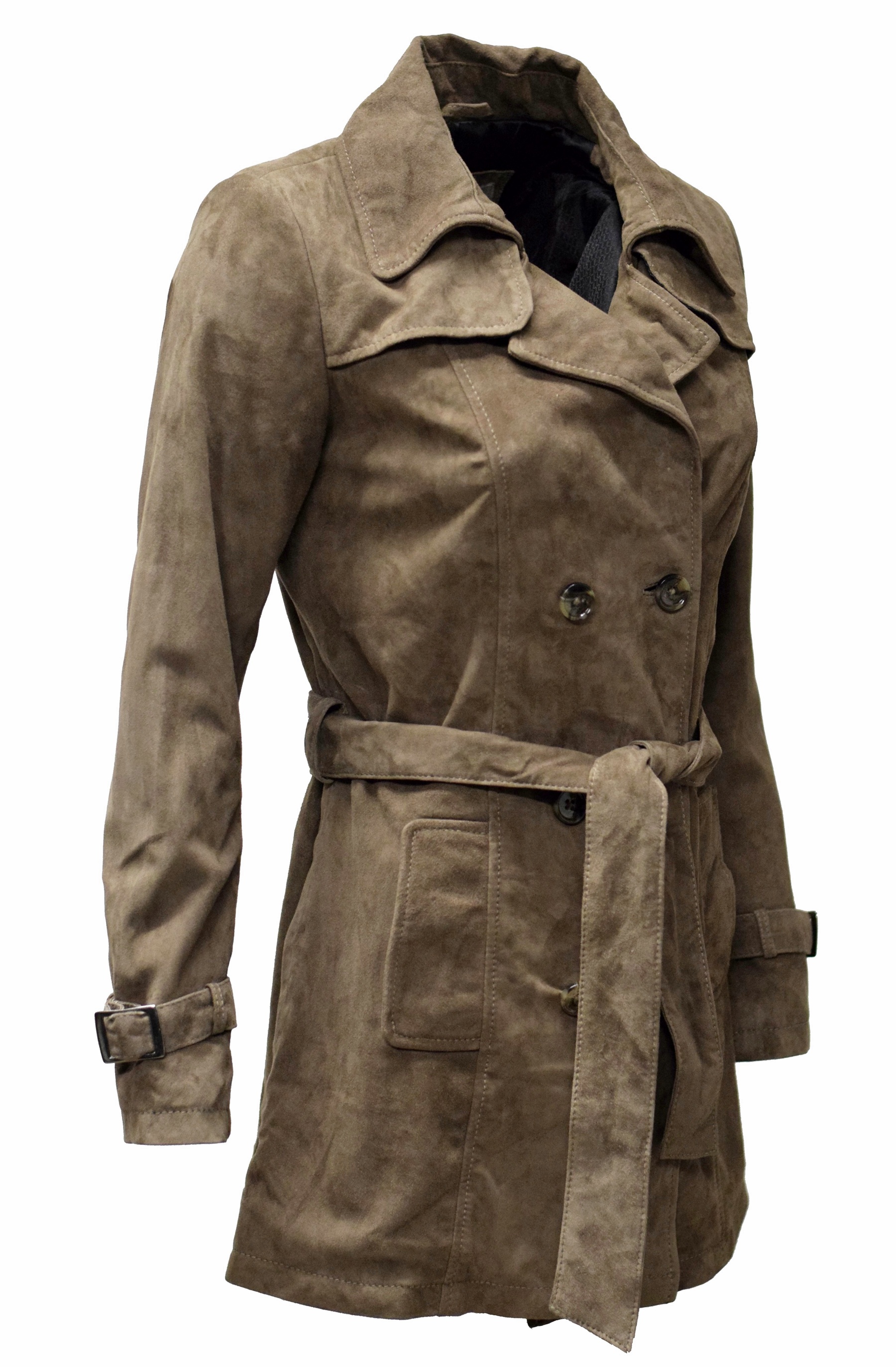 Damen Kurz-Trenchcoat Ledermantel Anna in Schlamm