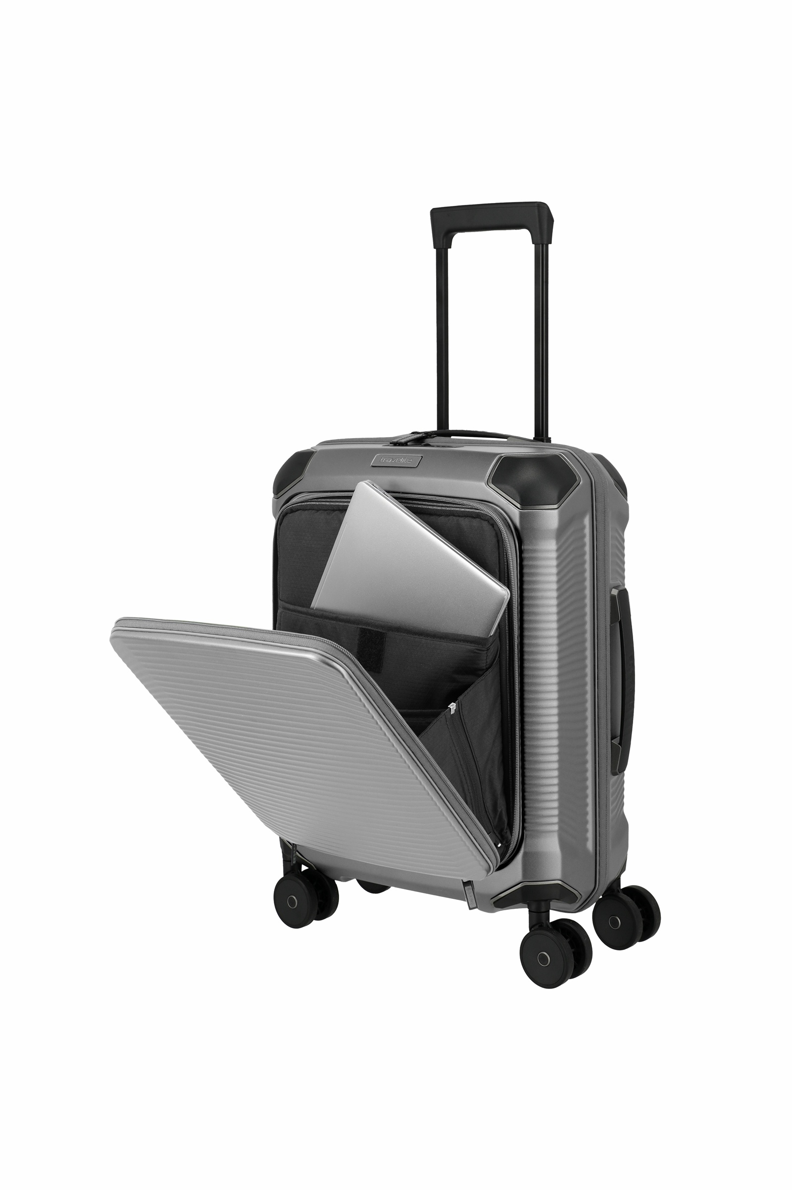 Travelite Koffer Millenium Vortasche 4 Rollen Trolley 55 cm S+ Silver