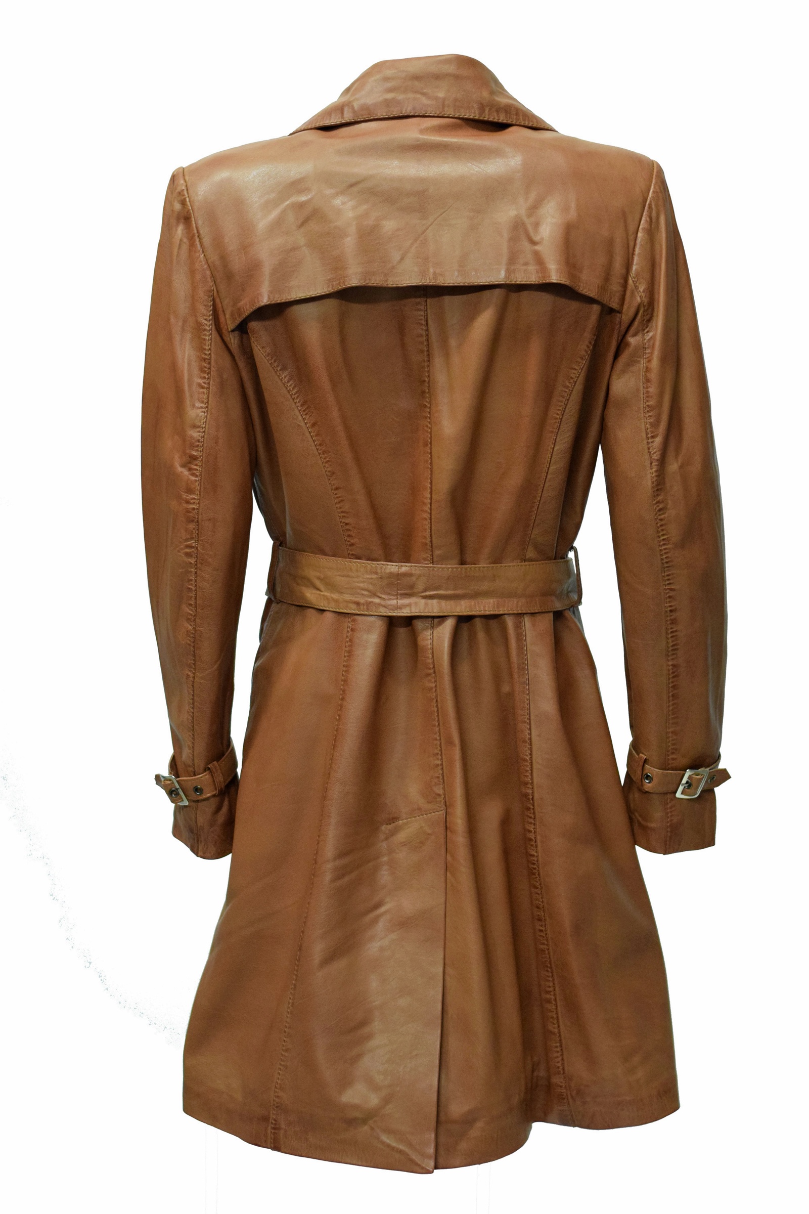 Damen Ledermantel Viktoria in washed Cognac Braun