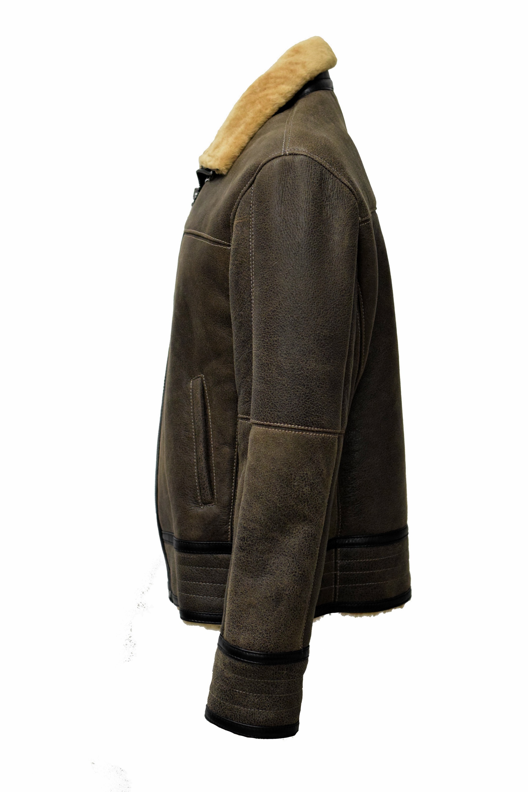 Herren Lammfelljacke Bomber Mark in vintage Graubraun