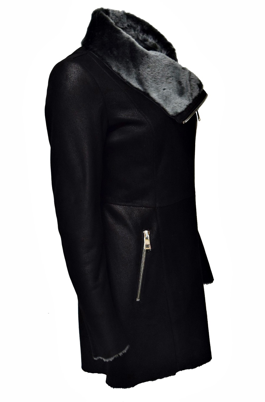 Levinsky Damen Lammfellmantel Shearling in Schwarz Grau