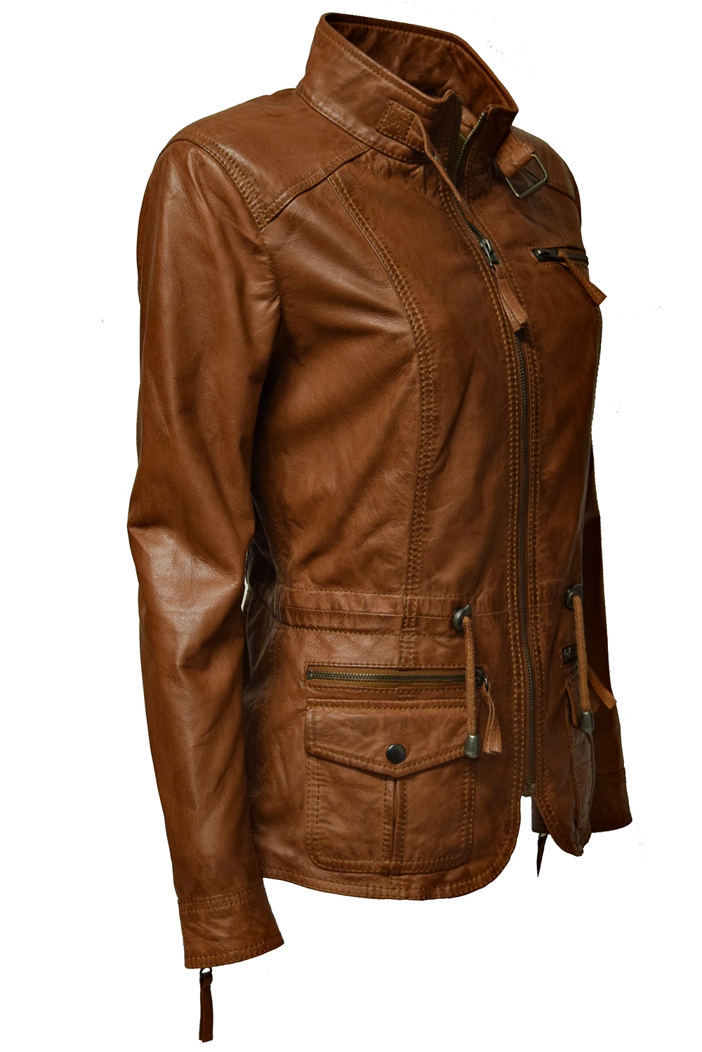 Damen Lederjacke Lana in Dunkelcognac