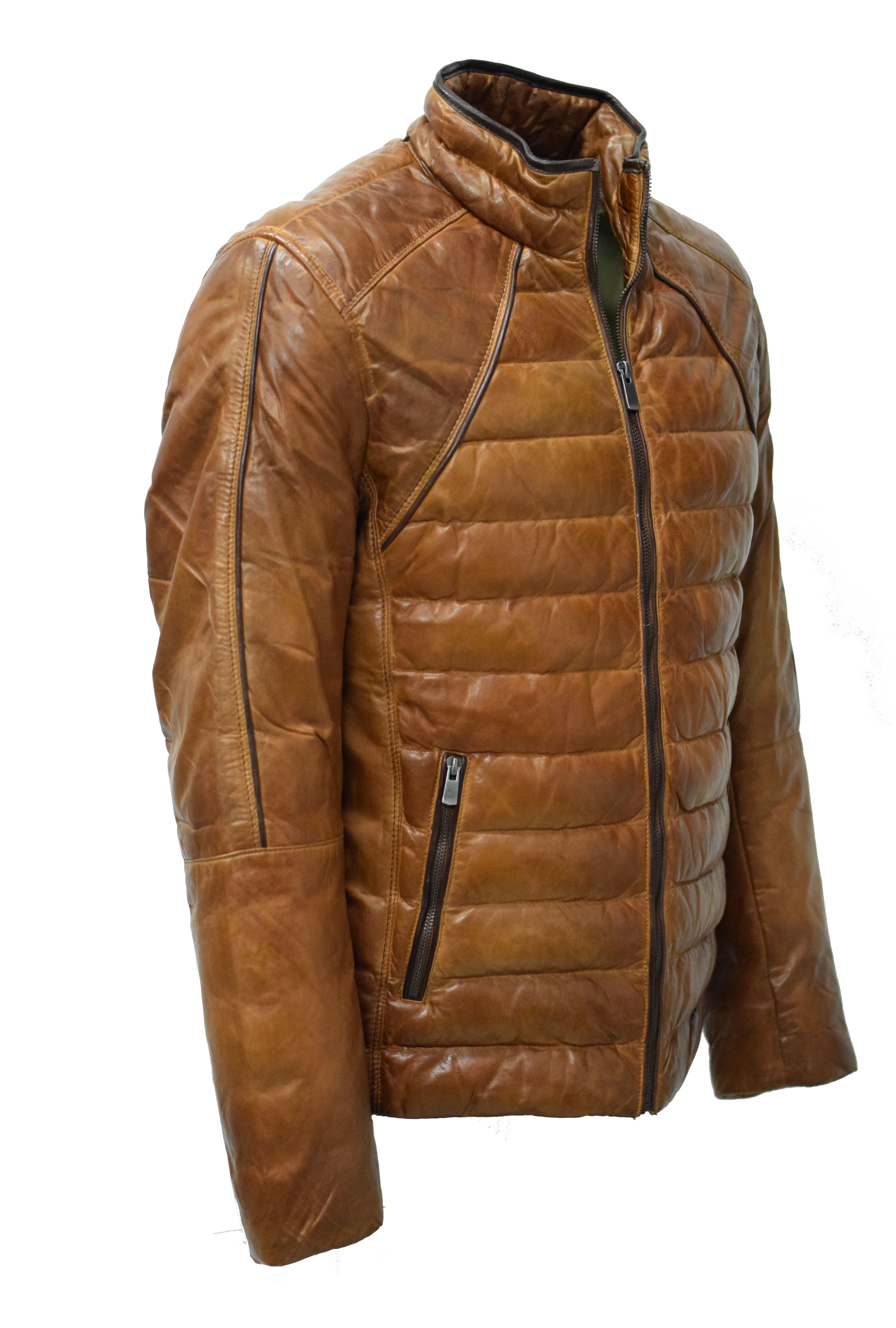 Herren Stepp- Lederjacke Freddy in washed Cognac