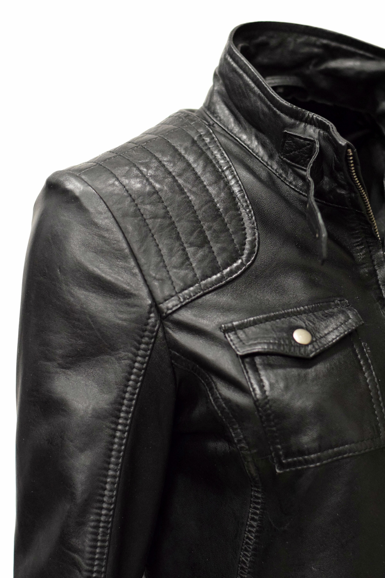 Damen Lederjacke Emmy gesteppt washed Schwarz