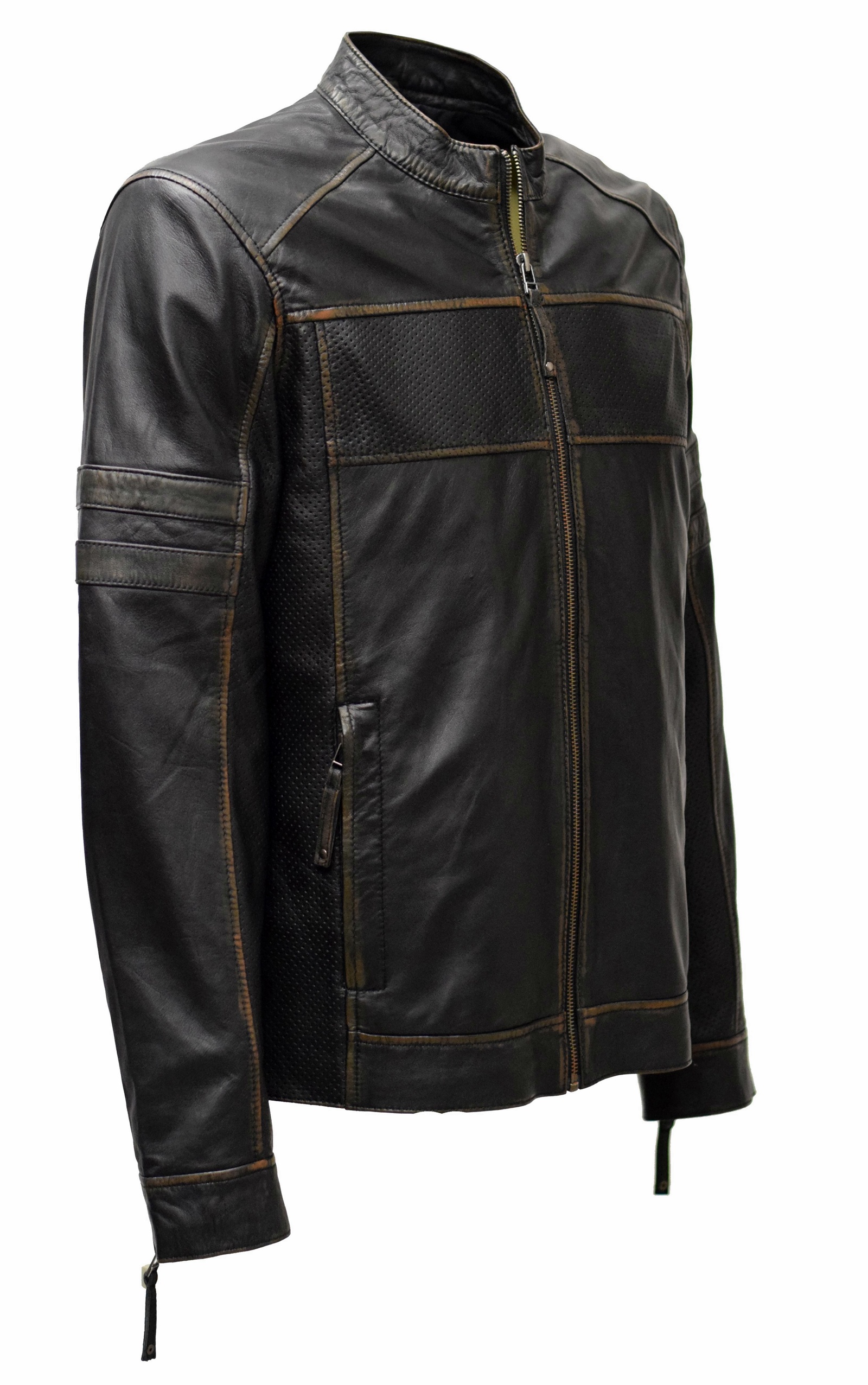 Herren Lederjacke Pieth Perforiert in washed Schwarzbraun