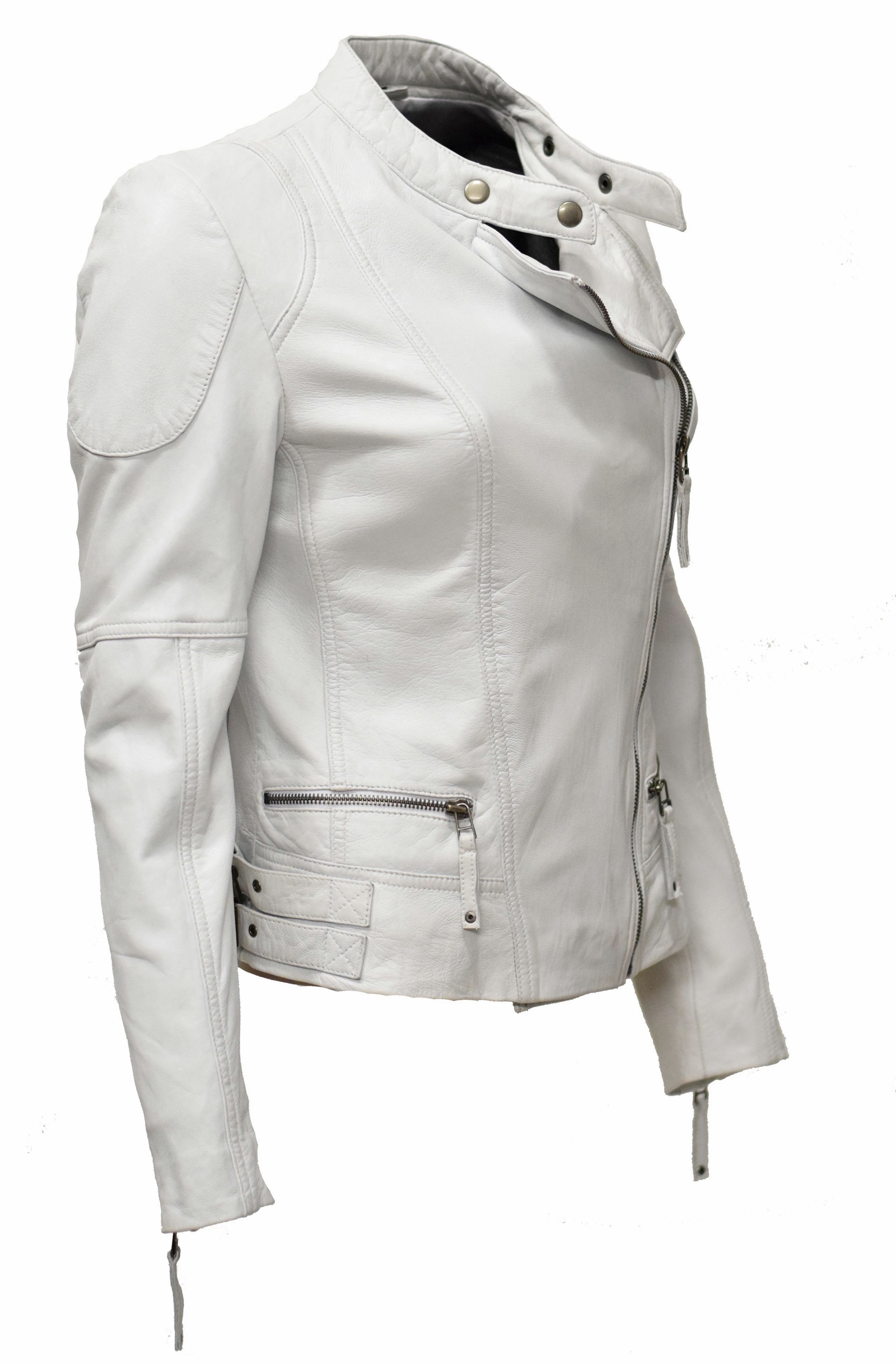 Damen Biker Lederjacke Jess in washed Weiss