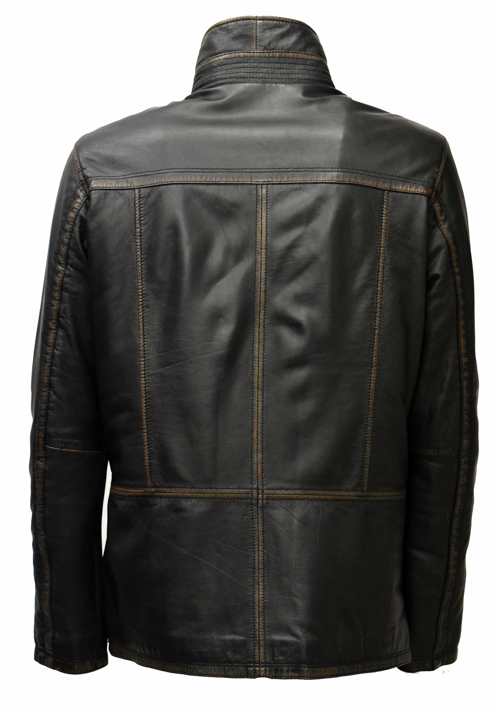 Herren Lederjacke Richar Westeneinsatz Schwarz Braun